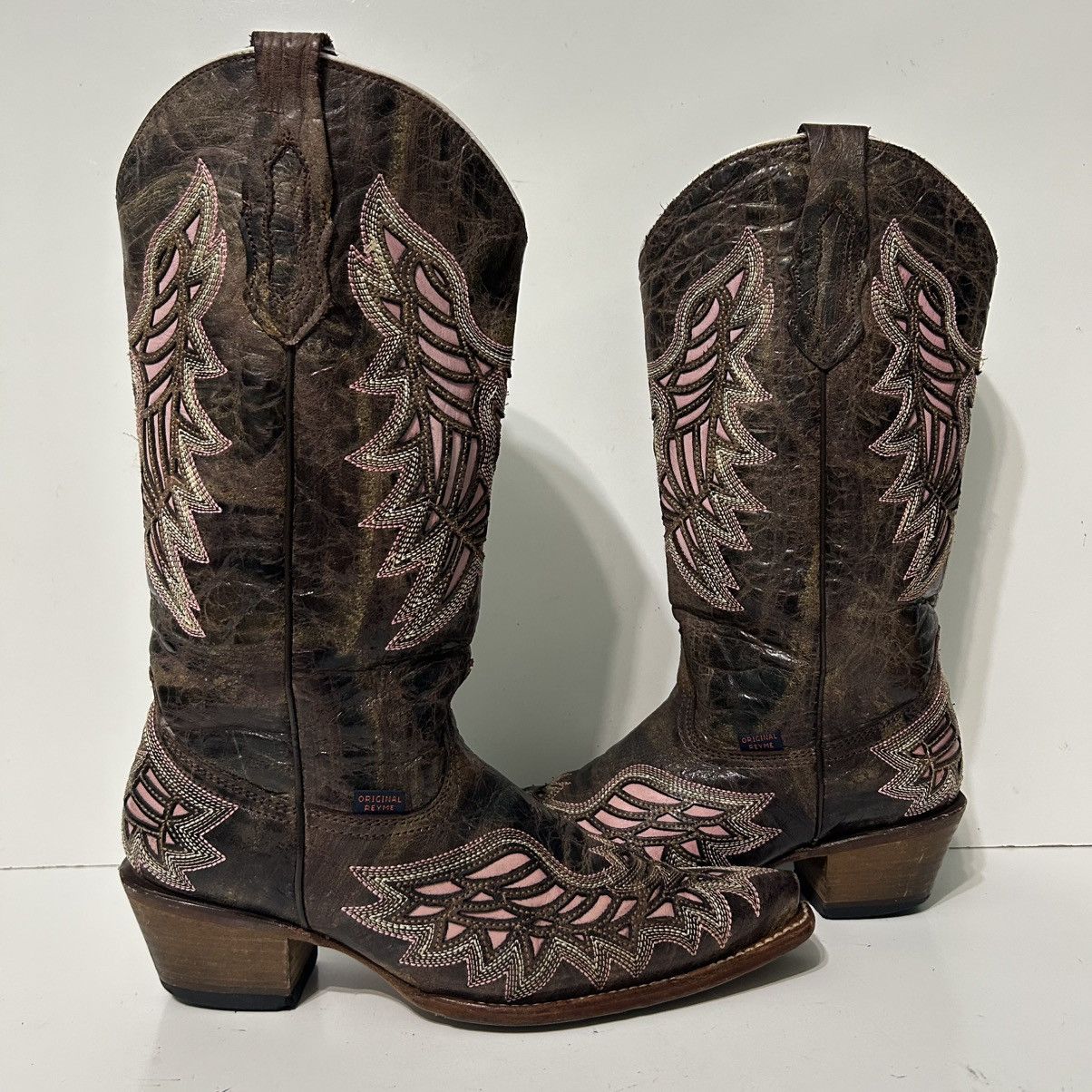 Other Women’s Brown Pink Embroidered Winged Reyme Western Boots Size US 10 / IT 40 - 6 Thumbnail