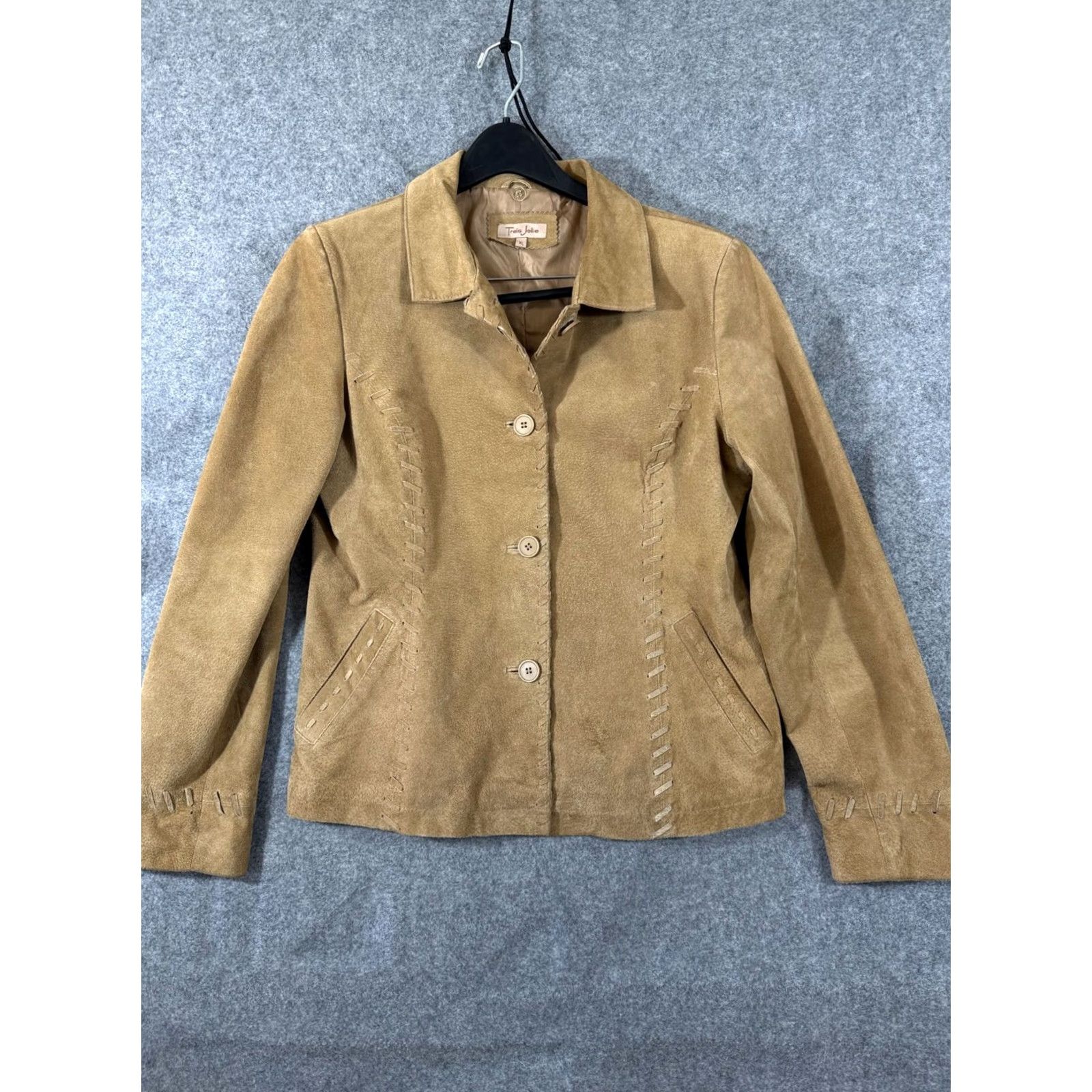 Vintage VINTAGE? No. Très Jolie Western Jacket Womens XL Beige Suede Leather Slim Fit Lined Boho Size XL / US 12-14 / IT 48-50 - 3 Thumbnail
