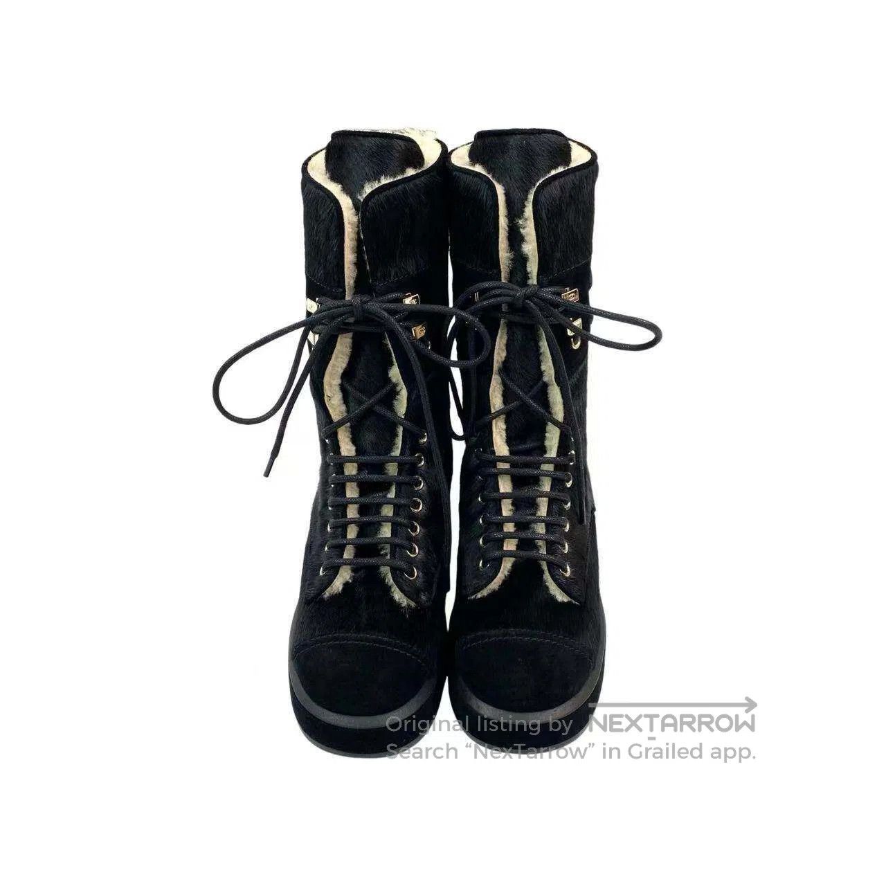 Chanel Chanel Double C logo horsehair lace-up socks and boots| Size US 5 / IT 35 - 3 Thumbnail