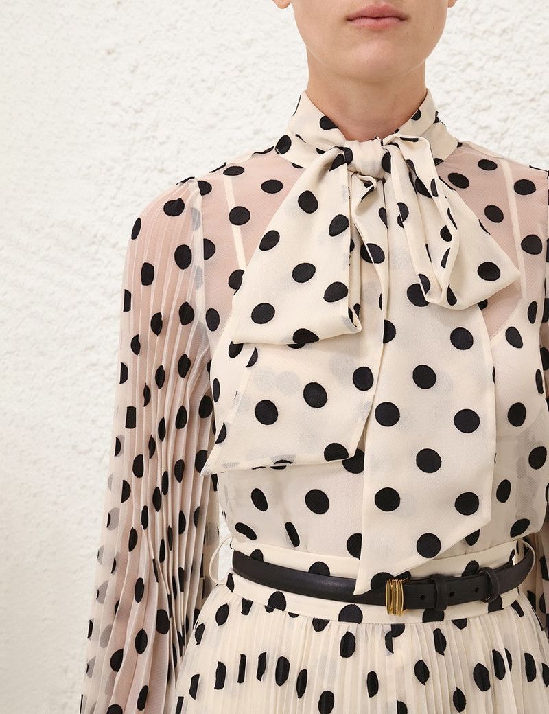 Zimmermann oc11z0226 Pussybow Blouse In Cream/Black Size M / US 6-8 / IT 42-44 - 4 Thumbnail