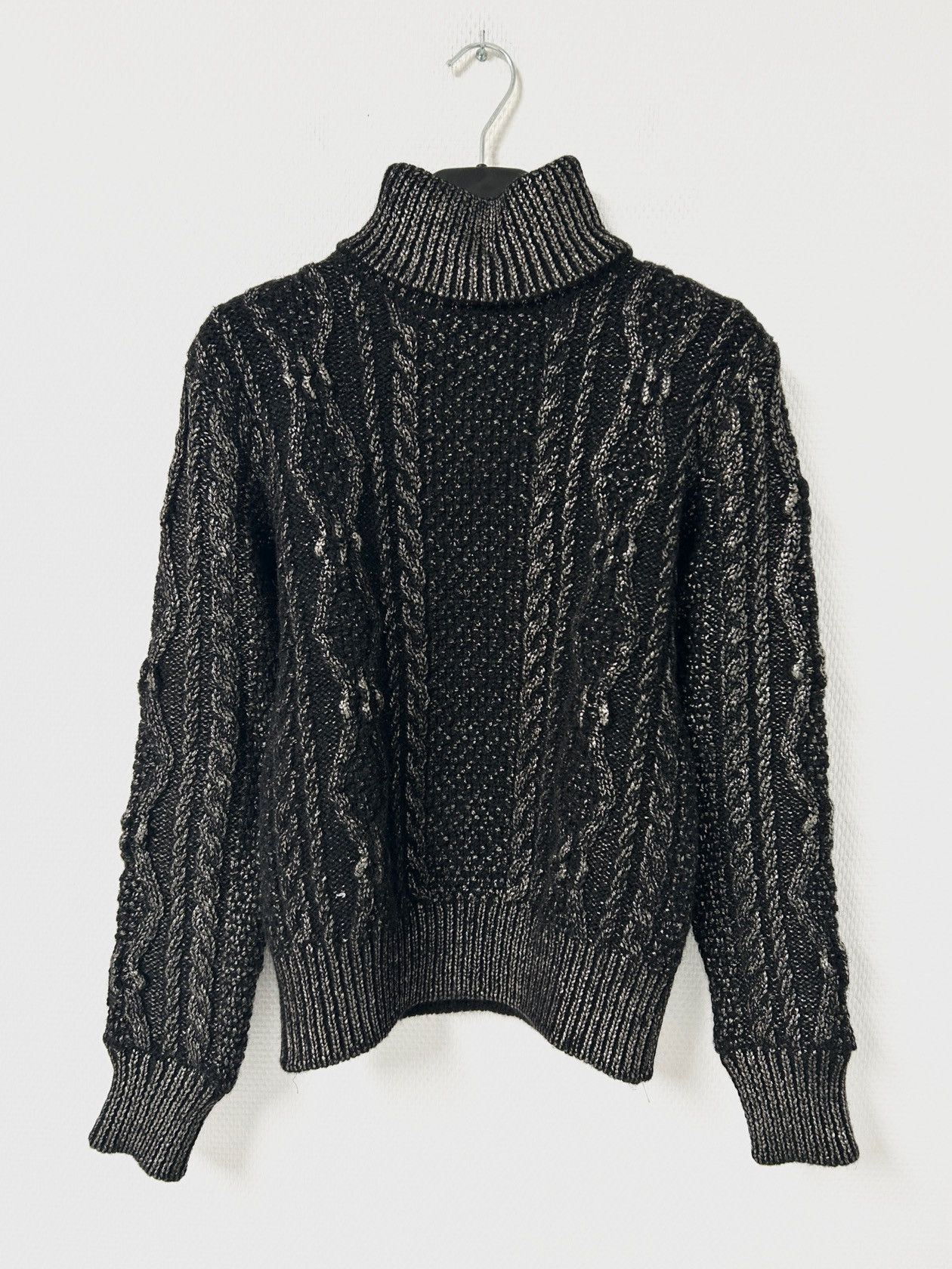 Saint Laurent Paris FW2018 Silver Glazed Heavyweight Cable Turtleneck Knit Size US XS / EU 42 / 0 - 1 Thumbnail