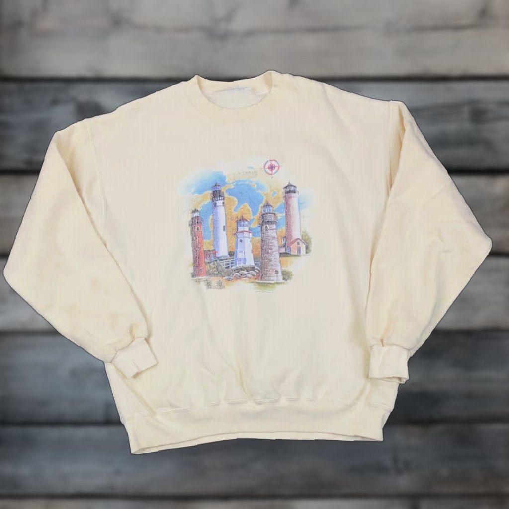 Vintage VINTAGE Ontario Canada Lighthouse Graphic Sweatshirt Adult Large Yellow 90s Mens Size US L / EU 52-54 / 3 - 1 Thumbnail