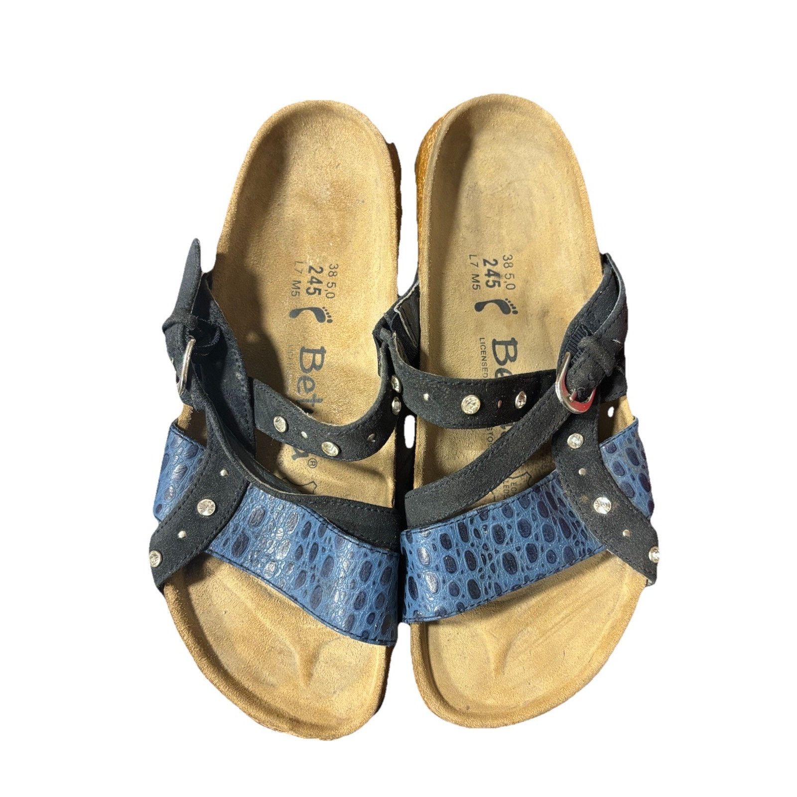 Birkenstock Betula Women's Sandals Ladies 7 Blue Leather Slip On Slide Size US 7 / IT 37 - 1 Thumbnail
