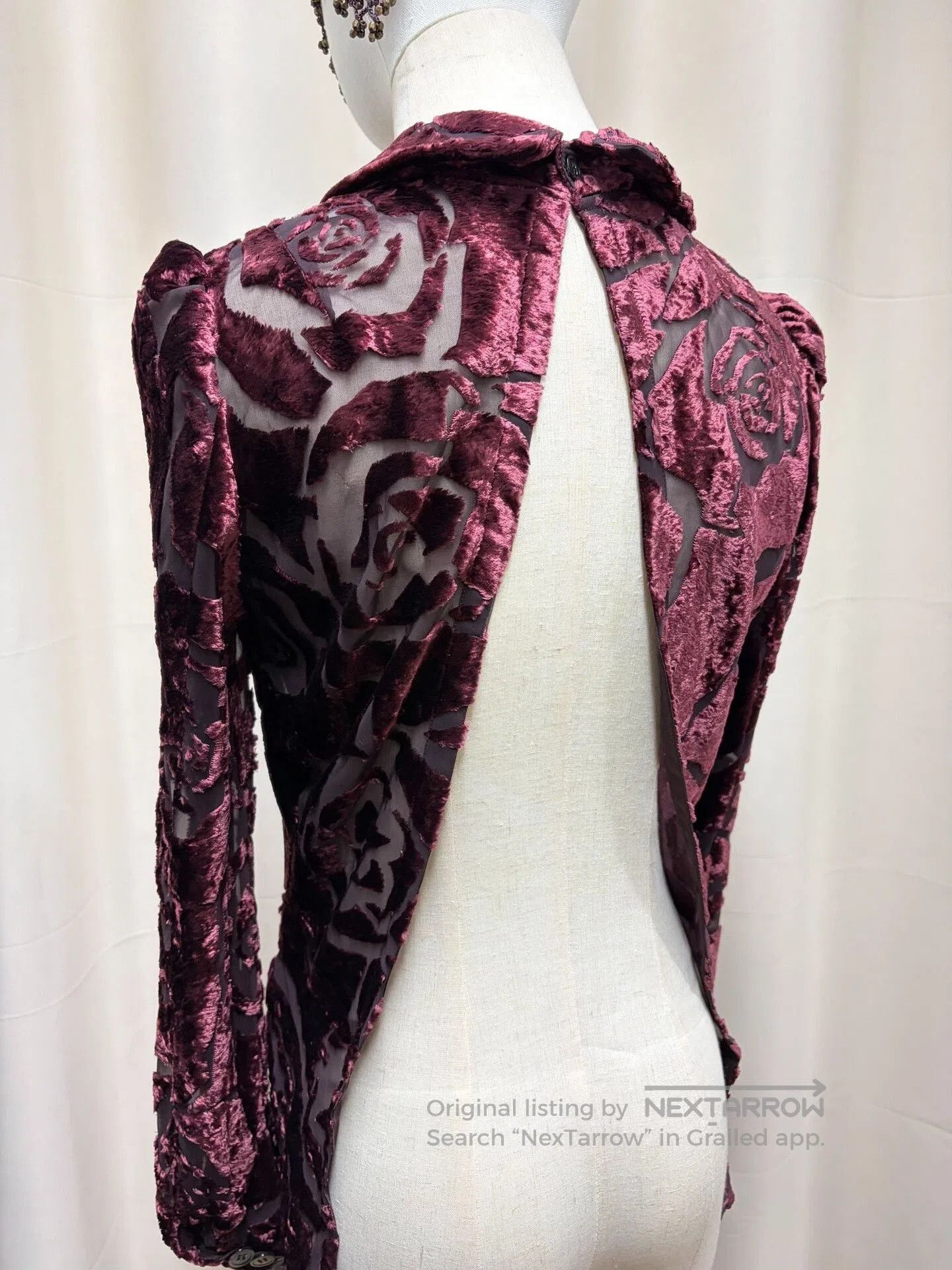 Junya Watanabe burgundy velvet backless blouse. Size S / US 4 / IT 40 - 2 Thumbnail