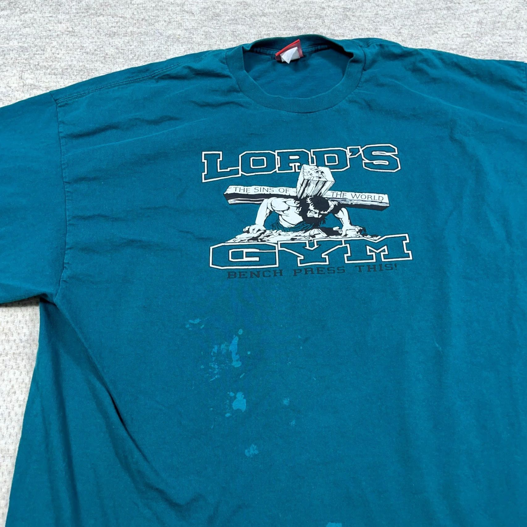Vintage VINTAGE Jesus Shirt Men 4XL Green Logo Graphic Print T-Shirt Retro 90s Grunge Christ God Church Fat Factory unknown? Size US XXL / EU 58 / 5 - 5 Thumbnail