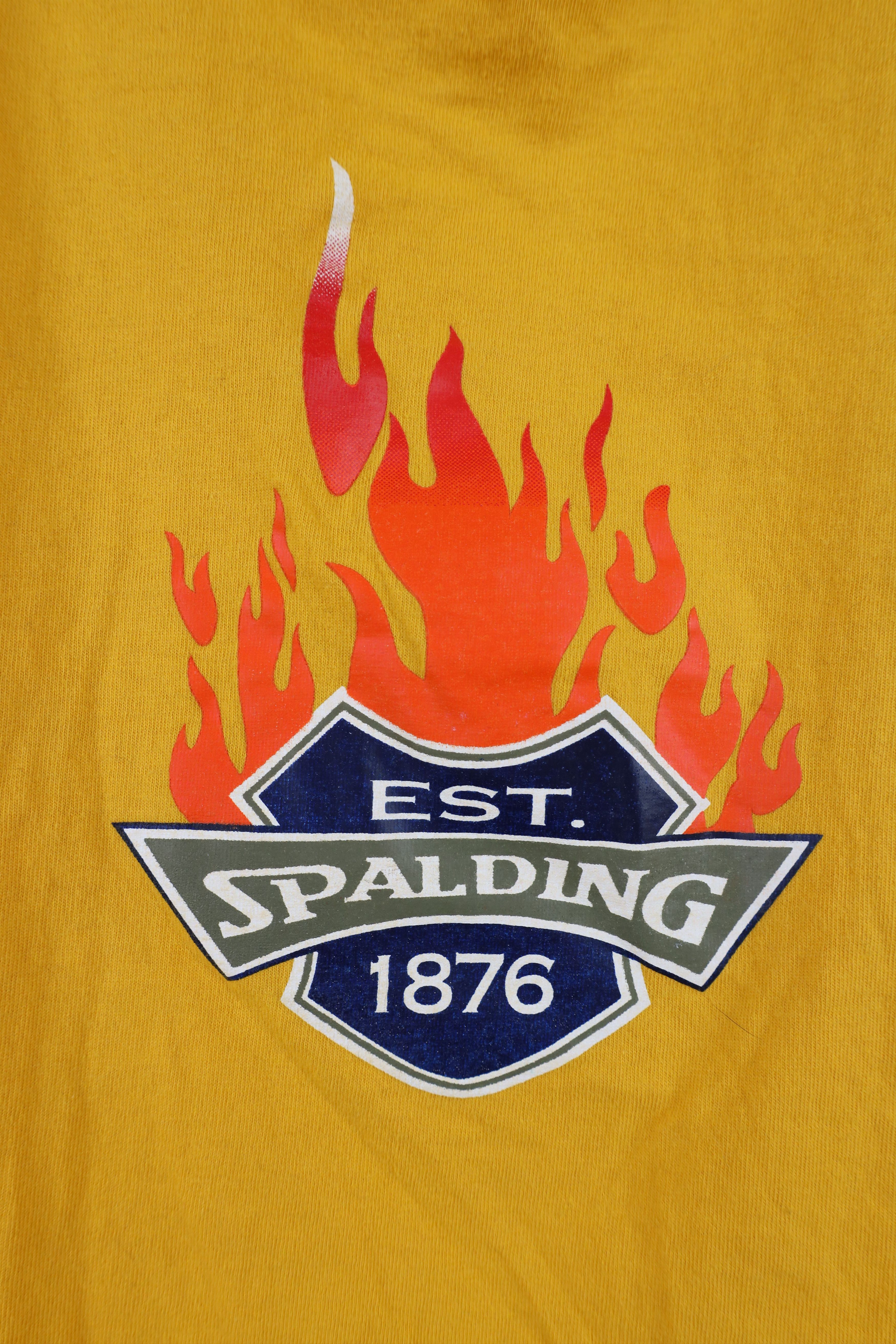 Vintage Vintage 90s Spalding Fire Flames Short Sleeve T-Shirt Yellow Size US L / EU 52-54 / 3 - 4 Thumbnail