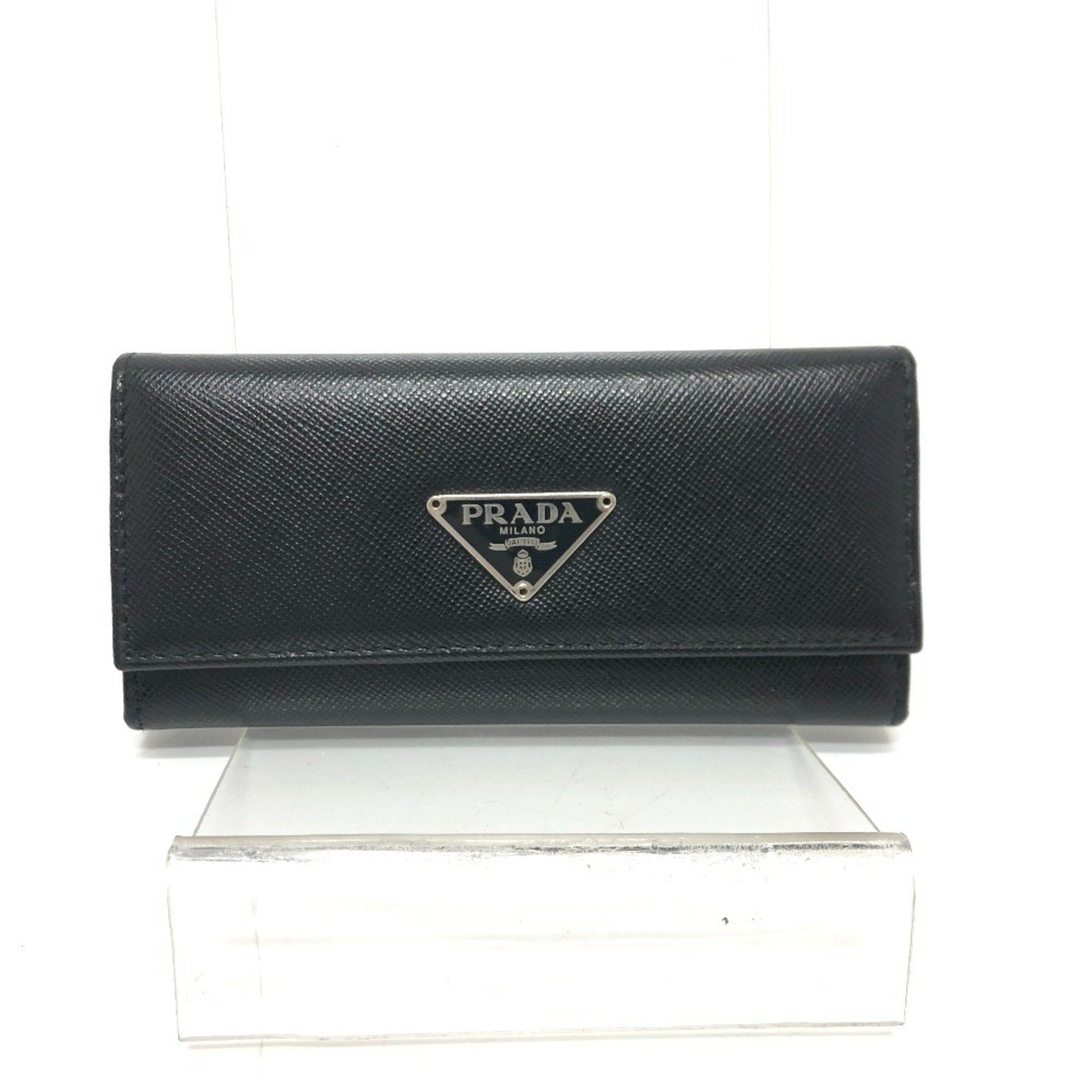 PRADA M26U Triangle Plate Trifold 6-Key Case in Saffiano Leather, Women's, Black