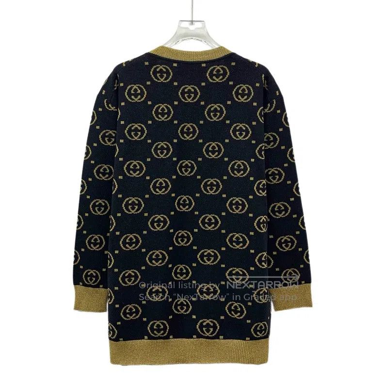 Gucci Gucci Black logo jacquard full-print wool V-neck single-br Size XS / US 0-2 / IT 36-38 - 2 Thumbnail