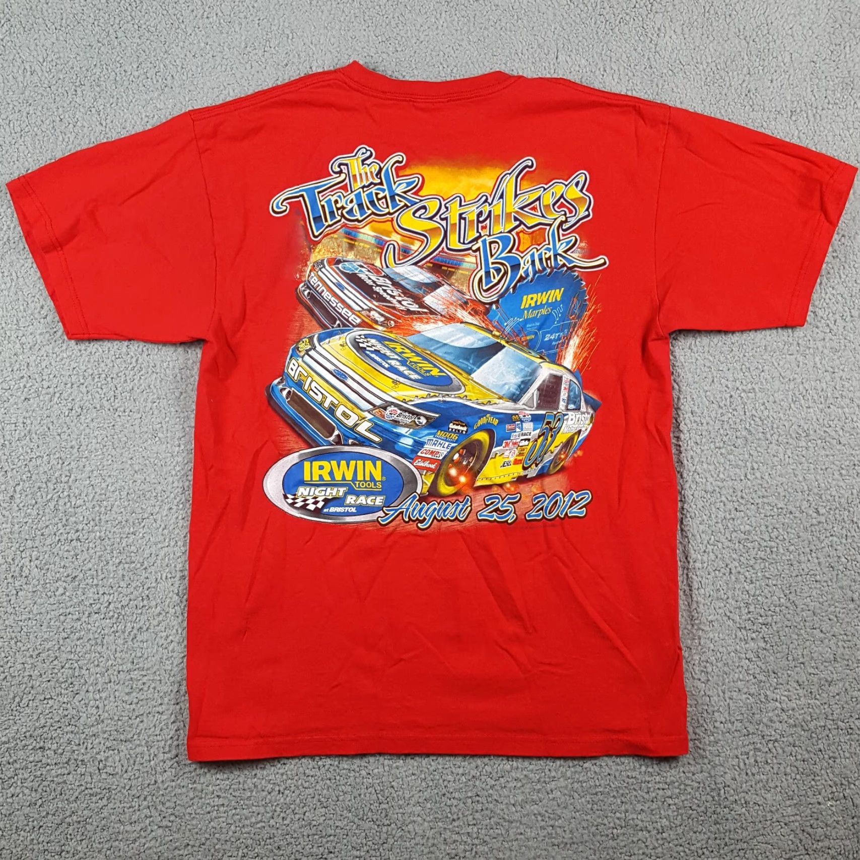 Anvil VINTAGE Anvil Bristol Motor Speedway NASCAR Irwin Racing T-Shirt Adult Large Red Short Sleeve Retro 90s Mens Size US L / EU 52-54 / 3 - 4 Thumbnail