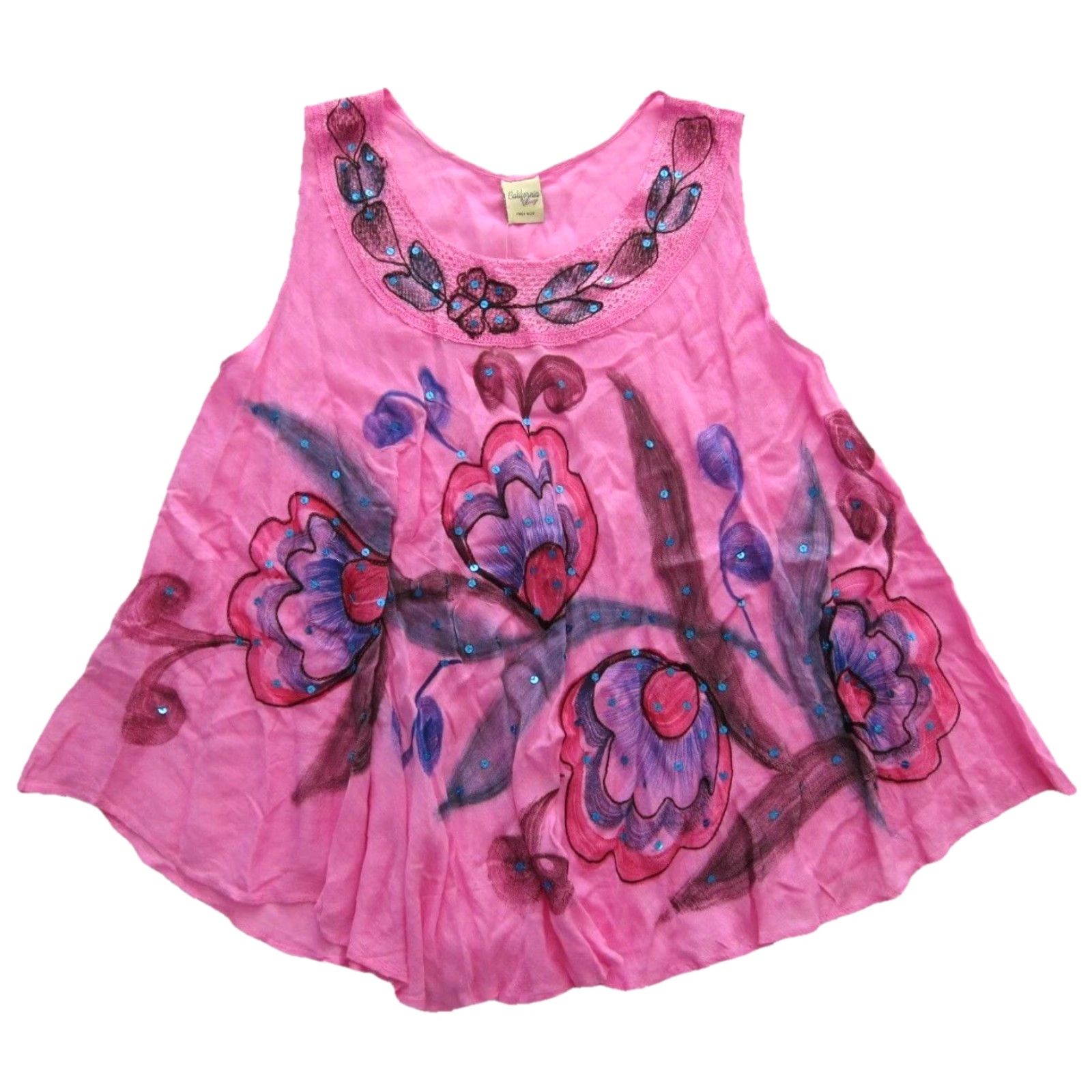 Vintage VINTAGE California Breeze Tank Women L Pink Floral Embroidered Sleeveless Rayon Blouse Large Size L / US 10 / IT 46 - 2 Thumbnail