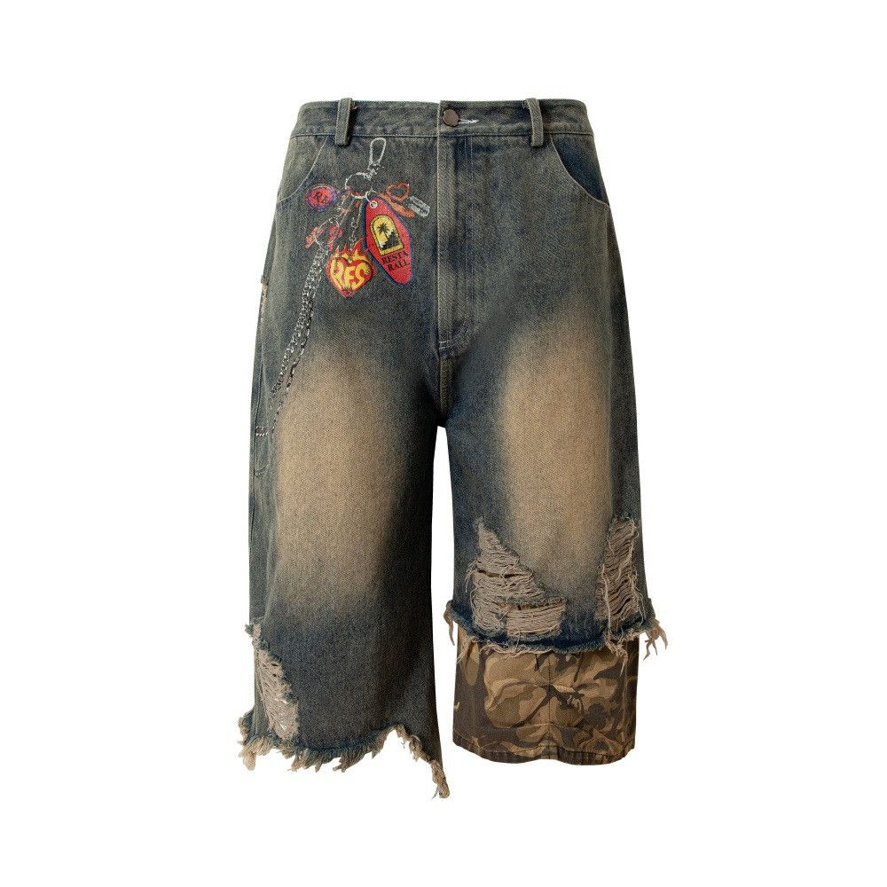 Japanese Brand × Jean Fake two-piece irregular camouflage distressed denim shorts Size US 32 / EU 48 - 1 Thumbnail