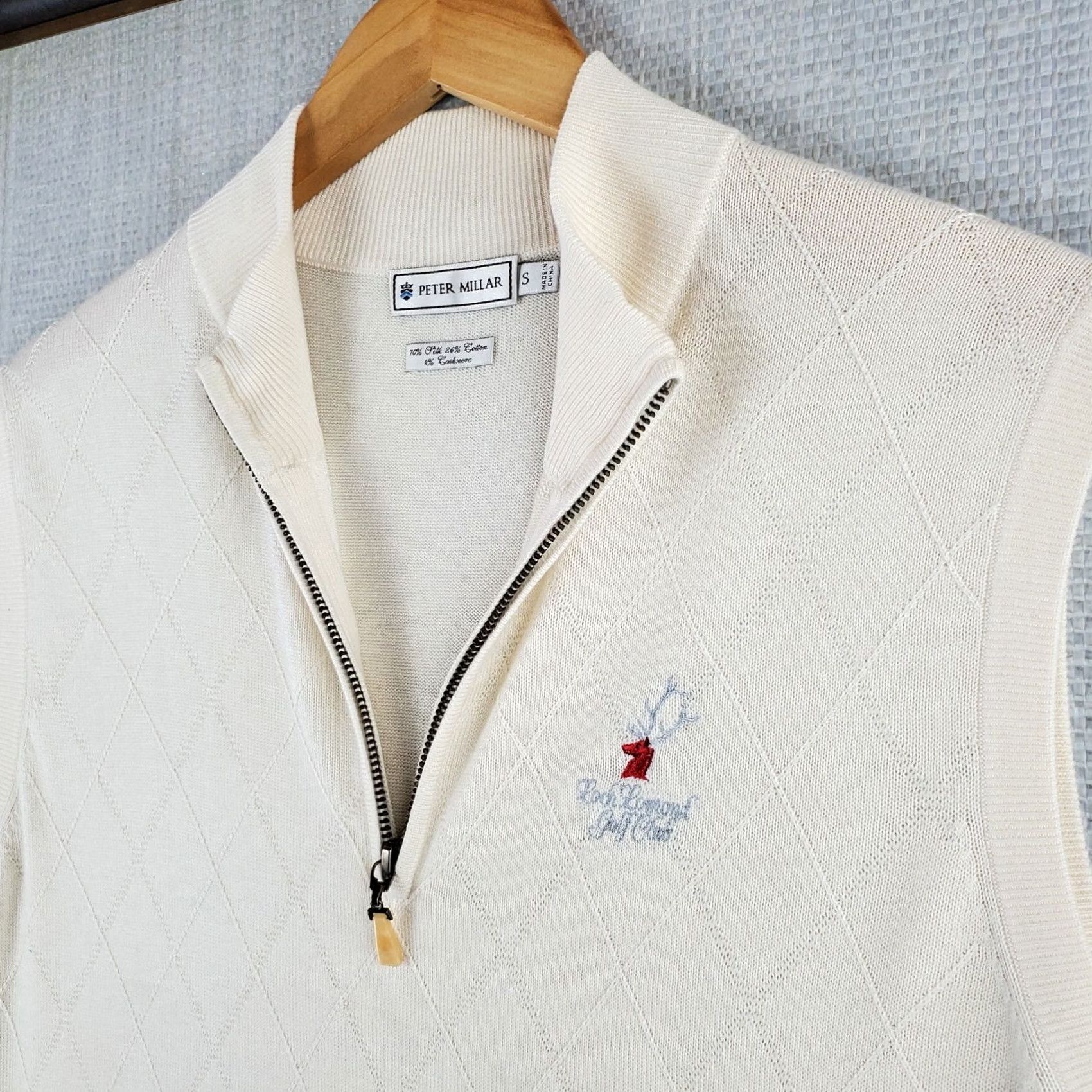 Peter Millar VINTAGE Rare Peter Millar Loch Lomond Golf Club Silk/Cotton/Cashmere Diamond Woven 1/4 Zip Sweater Vest Size US S / EU 44-46 / 1 - 7 Thumbnail