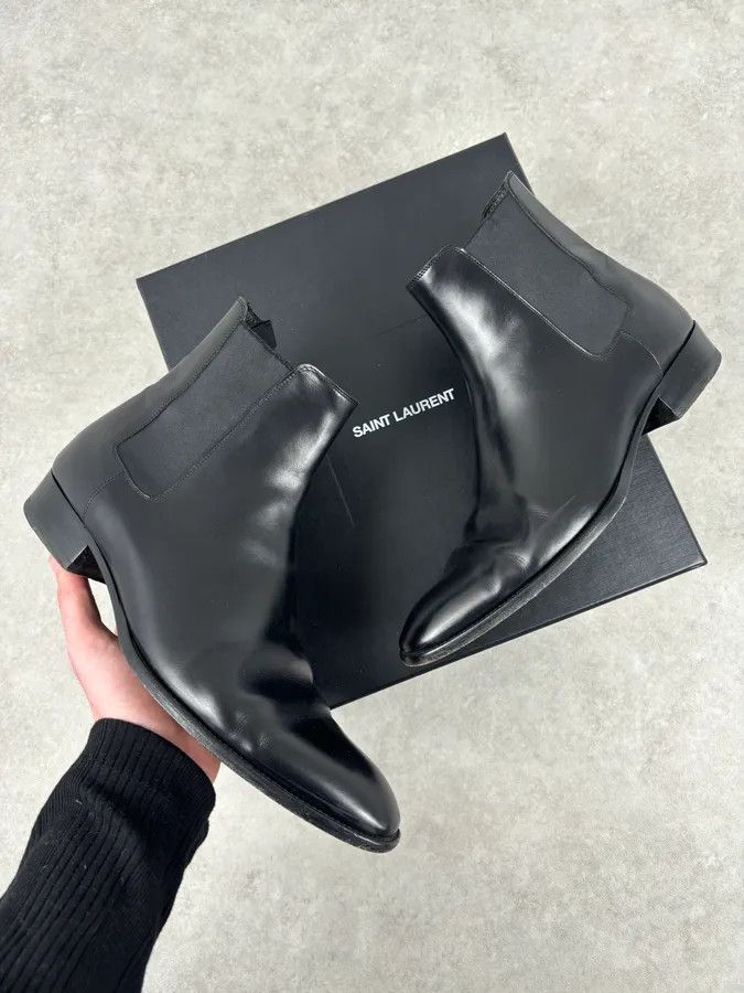 Saint Laurent Black Leather Wyatt Chelsea Boots