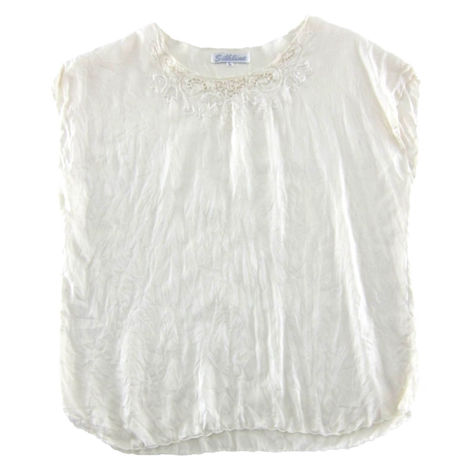 Vintage VINTAGE Silkline Blouse Shirt Ivory 100% Silk Cap Sleeve Embroidered Floral Simple M-L Womens Size M / US 6-8 / IT 42-44 - 2 Thumbnail