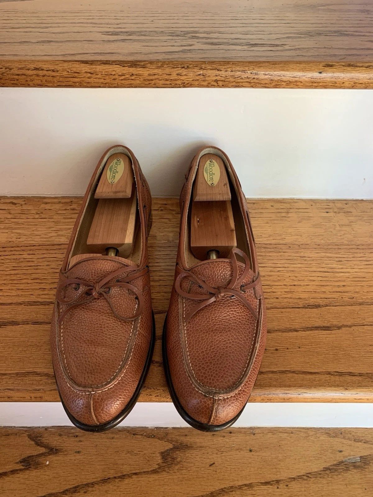 Zelli Zelli Cognac Pebble Leather Tie Loafers Size US 9.5 / EU 42-43 - 1 Thumbnail