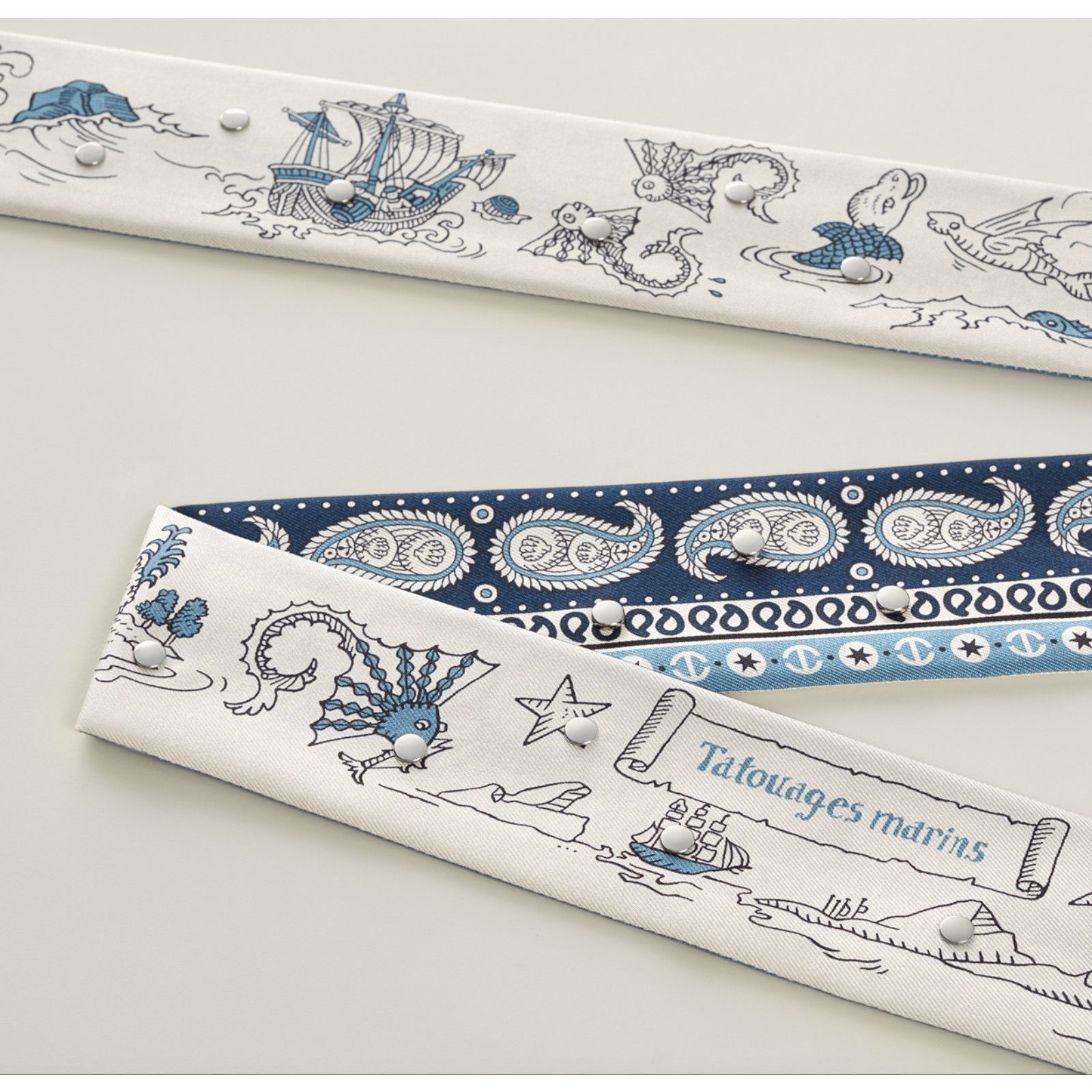 Hermes Hermes Scarf Twilly Tatouages Marins Bandana Silk Blue Jean Size ONE SIZE - 8 Thumbnail