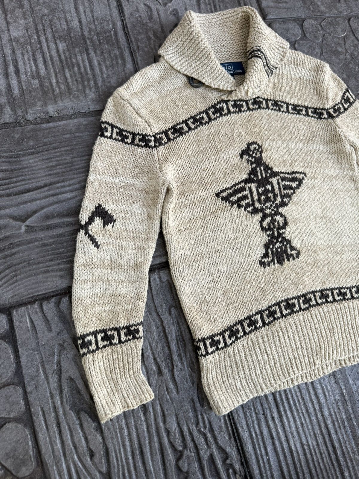 Polo Ralph Lauren 💥RARE💥Vintage 90s PRL Kanata Cowichan Hand Knit Shawl Collar Size US XXS / EU 40 - 5 Thumbnail