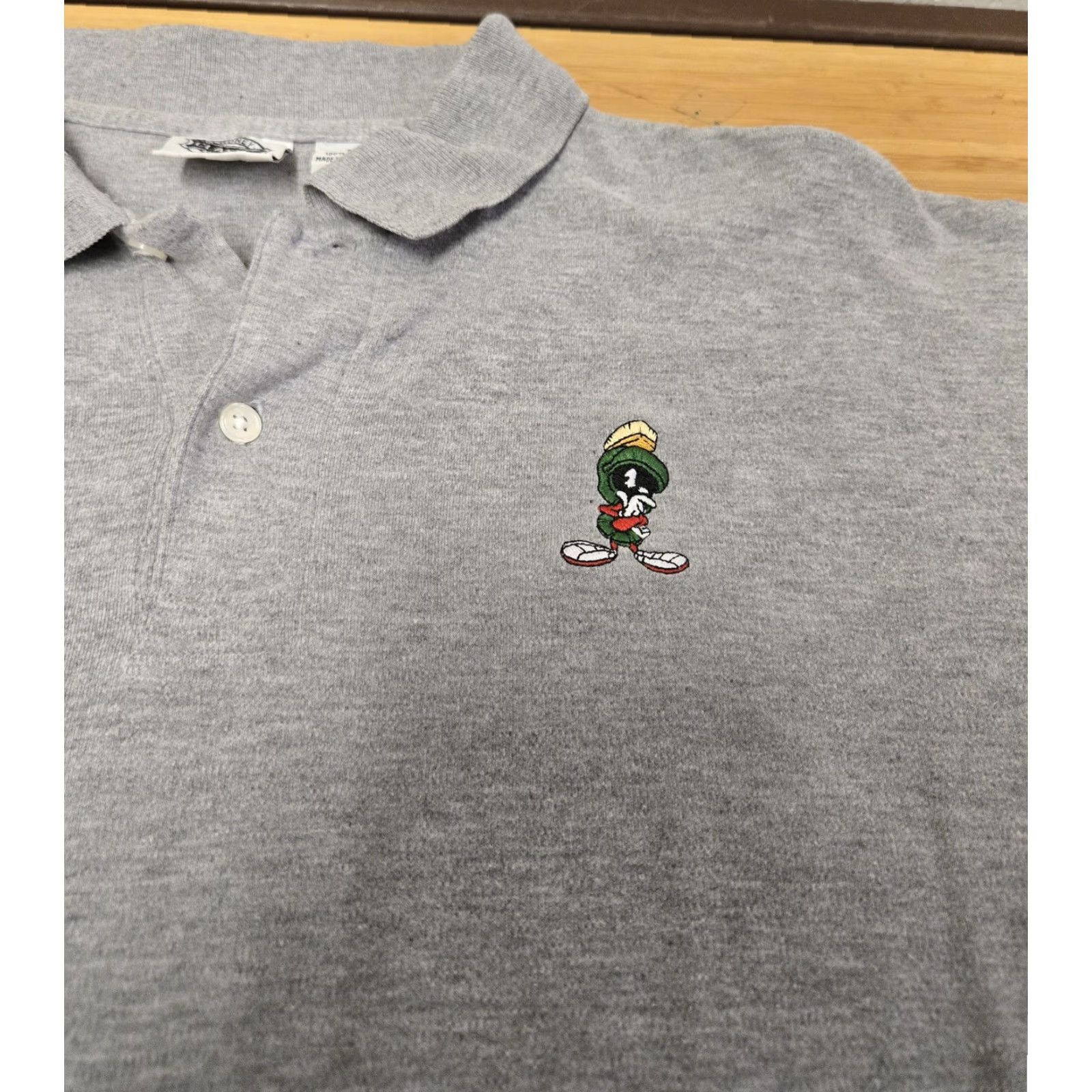 Vintage Looney Tunes Marvin the Martian Polo Shirt Mens M Gray Short Sleeve Collared Embroidered Classic Cartoon Shirt Size US M / EU 48-50 / 2 - 2 Thumbnail