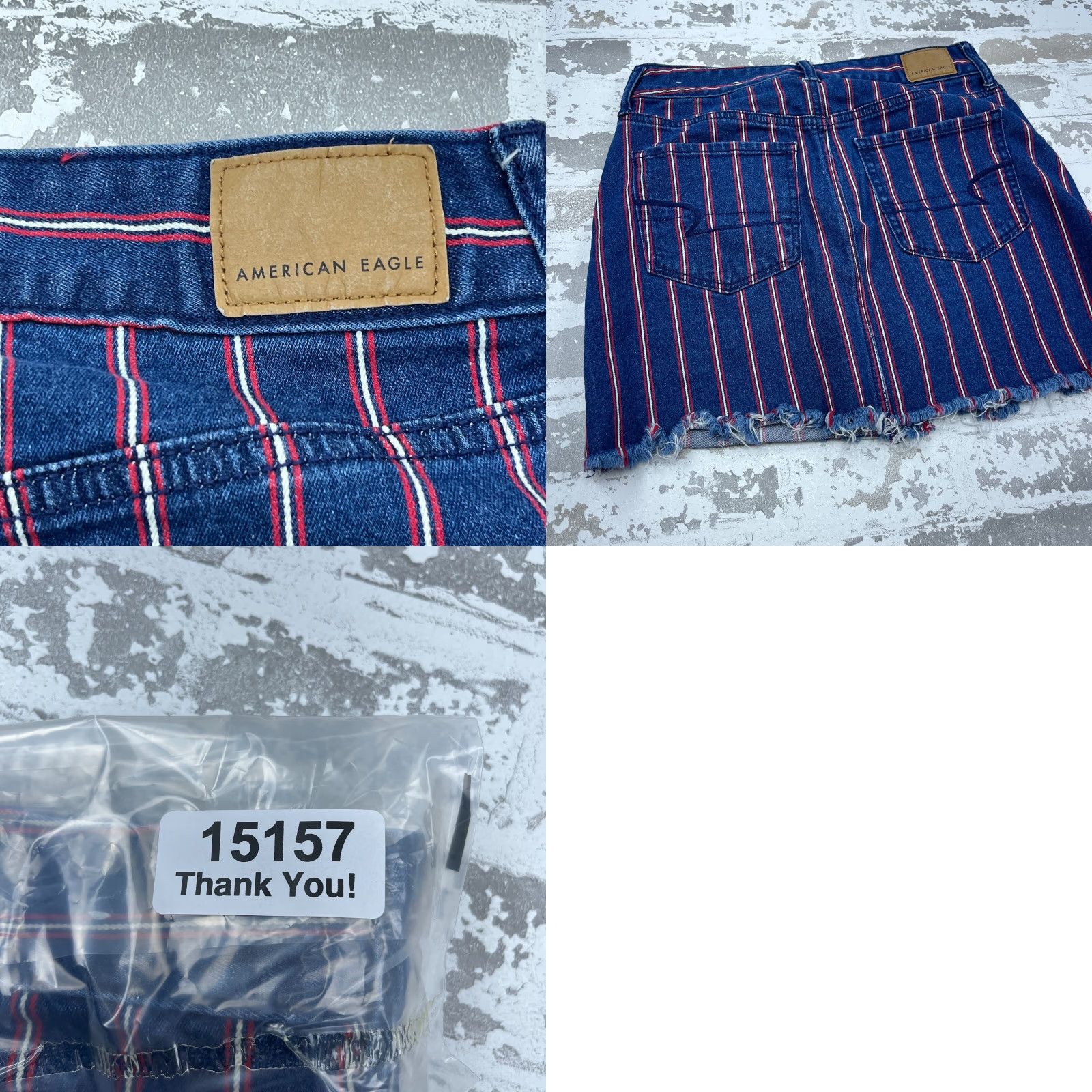 American Eagle Outfitters VINTAGE American Eagle Outfitters Skirt Women 6 High Rise Mini Denim Striped Button Pockets 90s Classic Blue - Womens Size 28" / US 6 / IT 42 - 9 Thumbnail