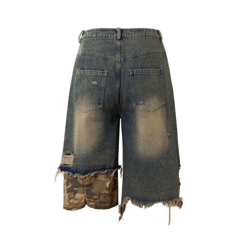 Japanese Brand × Jean Fake two-piece irregular camouflage distressed denim shorts Size US 32 / EU 48 - 2 Thumbnail