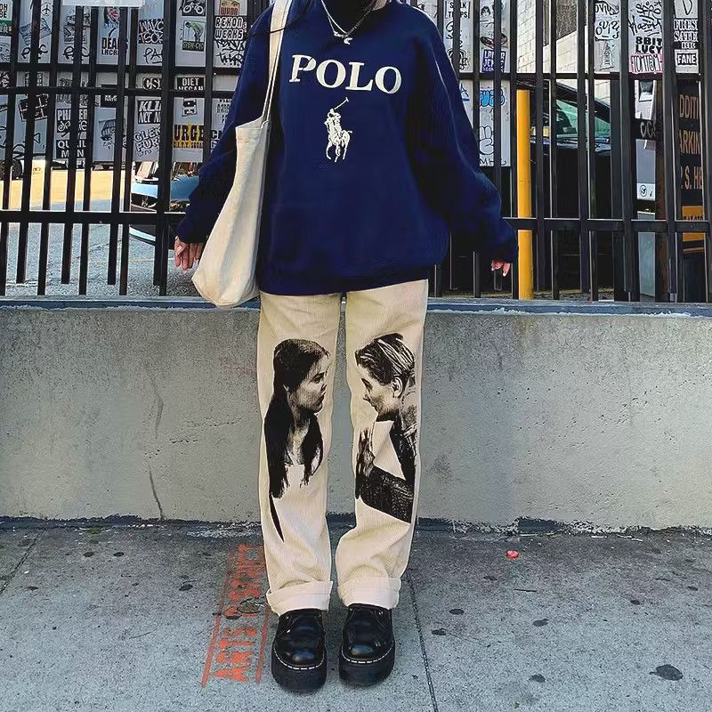 image of Romeo Juliet Graphic Pants in Beige, Women's (Size 28)