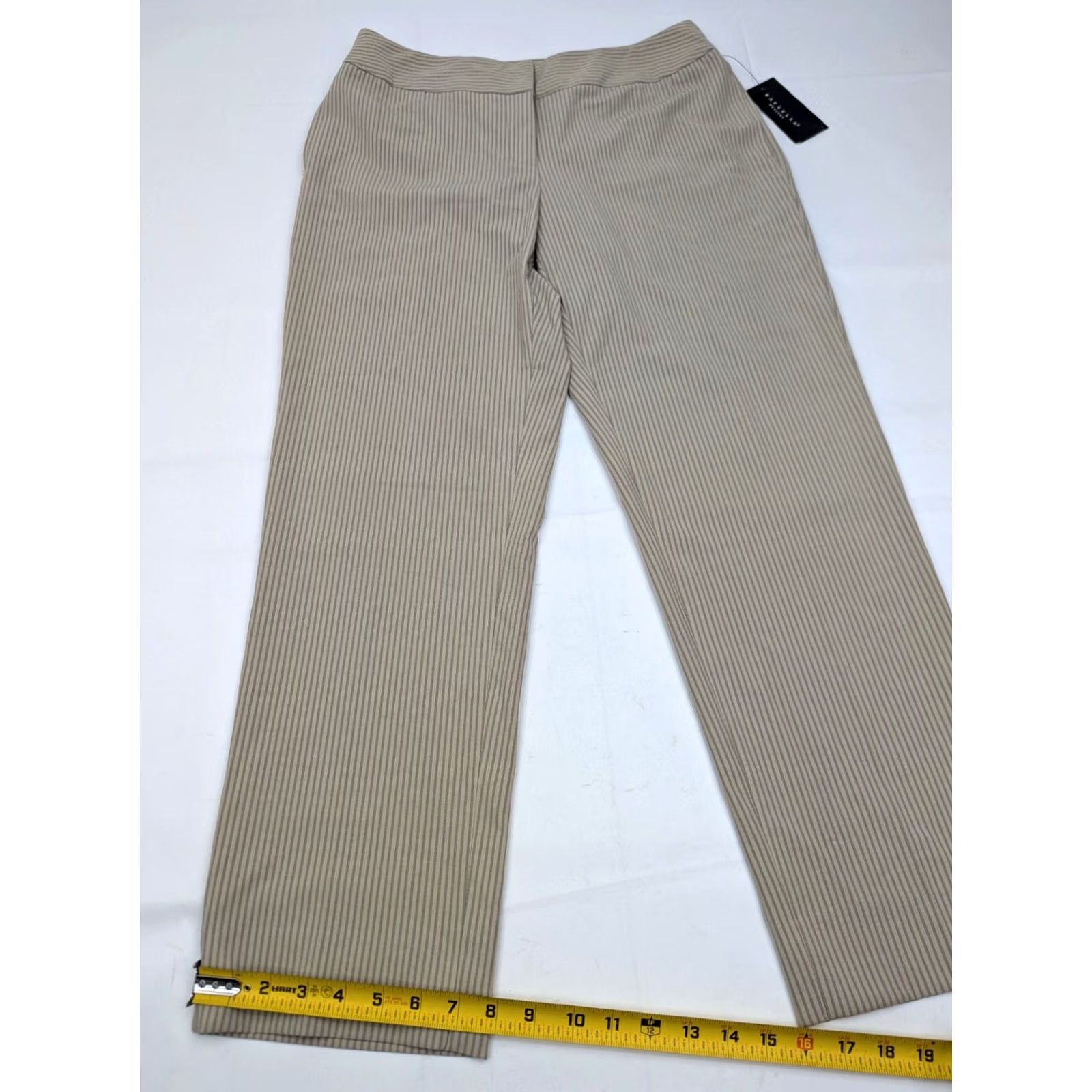 Vintage Rafaella Pinstripe Pants Women 12P (Petite) Casual Dress Pants Beige 31x28 Knit Cotton Spandex Regular Straight Modern Fit Size 30" / US 8 / IT 44 - 5 Thumbnail