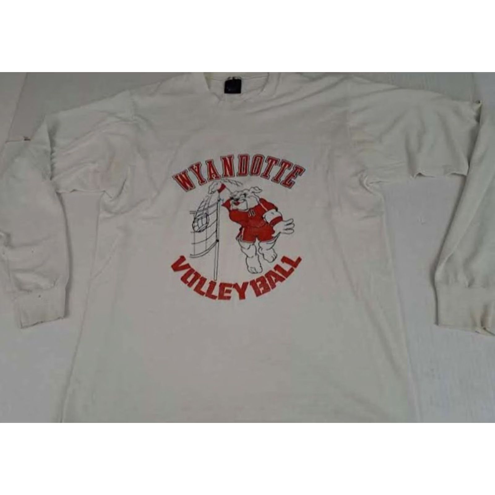 Fruit Of The Loom VINTAGE Wyandotte Volleyball Game Jersey Large USA Made Screen Stars Shirt Unisex Adults L White Cotton 1980s Football? Size US L / EU 52-54 / 3 - 5 Thumbnail