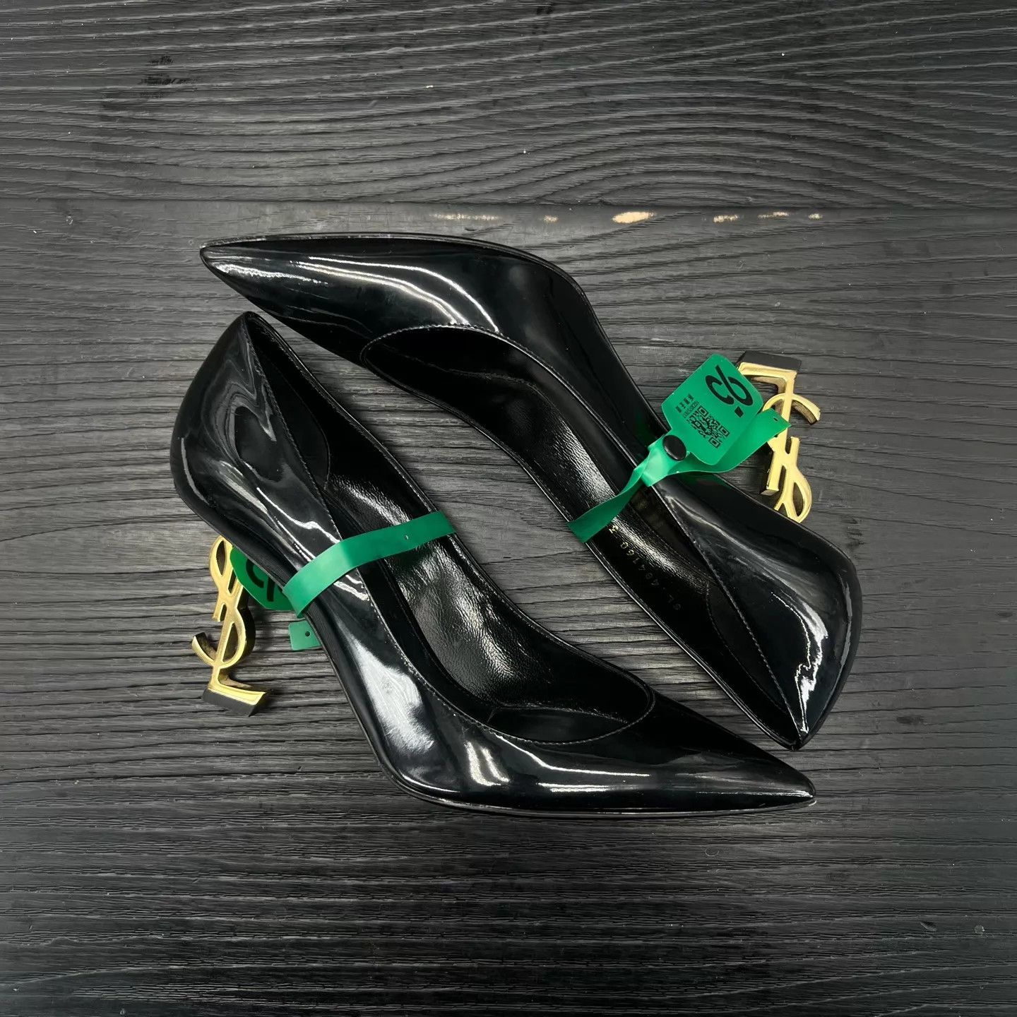 Saint Laurent Paris SAINT LAURENT Opyum Patent Black Gold Heels 37 Box Worn Size US 6.5 / IT 36.5 - 3 Thumbnail