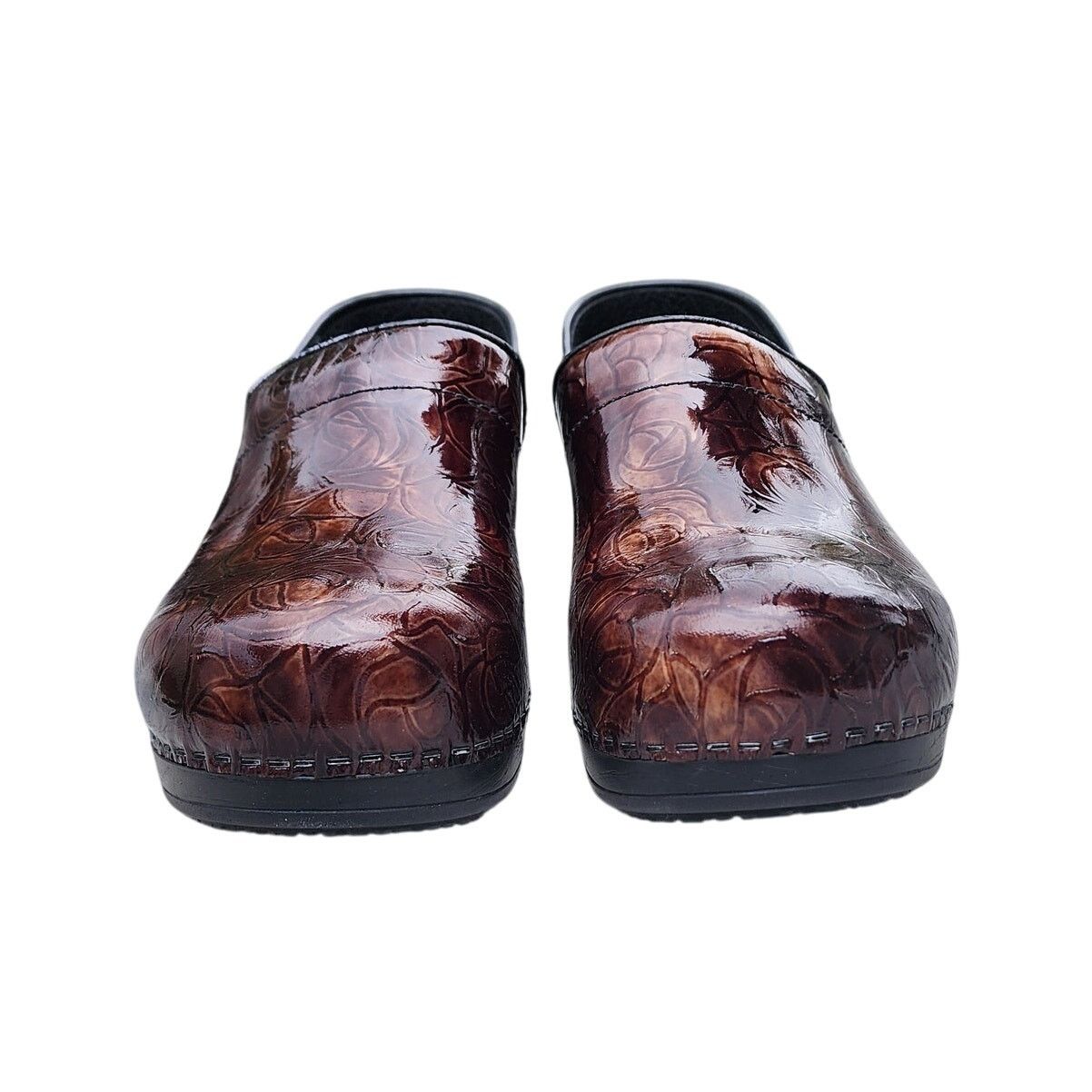 Designer SANITA Floral Embossed Tooled Patent Leather Danish Clogs 42 Size US 11 / IT 41 - 5 Thumbnail