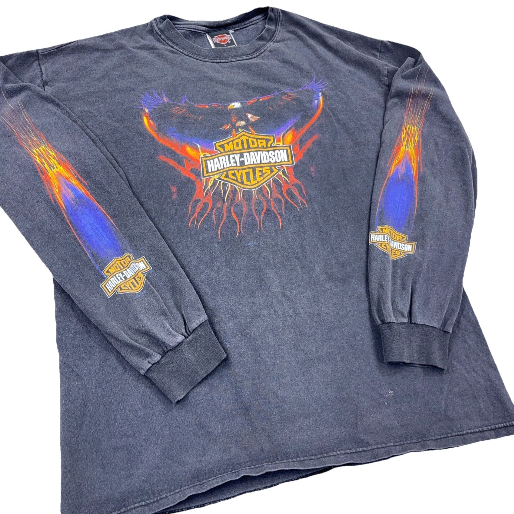 Harley Davidson VINTAGE Harley-Davidson Shirt Men Large Black Graphic Print 80s USA Logo Long Sleeve Fire Flames Eagle Size US L / EU 52-54 / 3 - 2 Thumbnail