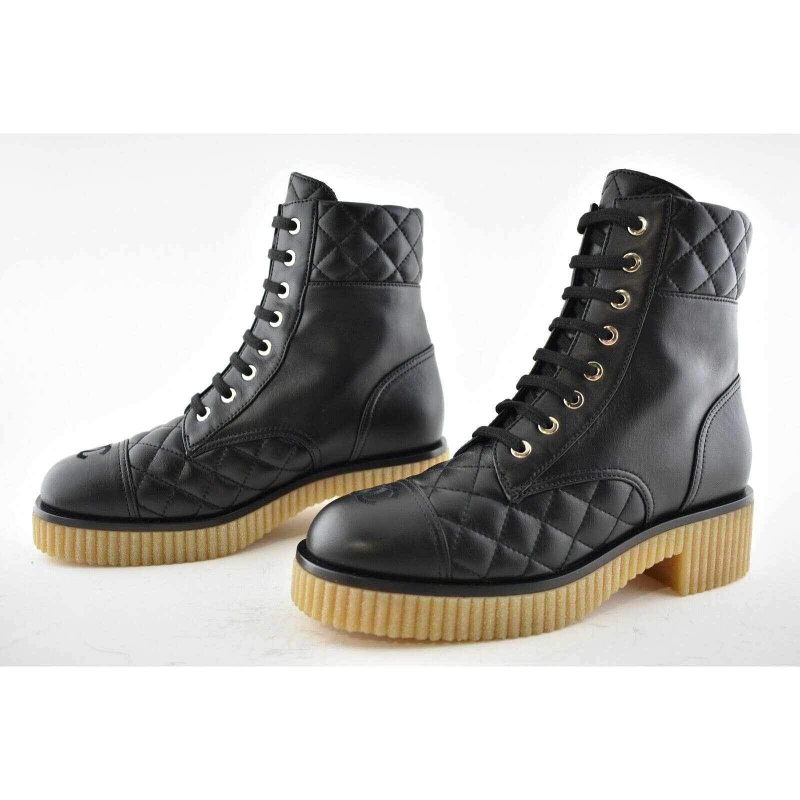 Chanel Chanel 20B Black Quilted CC Platform Combat Lace Up Ankle Size US 7.5 / IT 37.5 - 8 Thumbnail