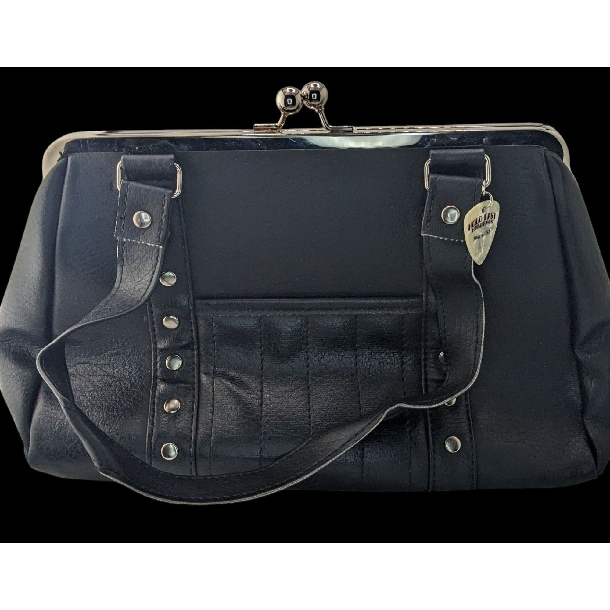 Other Hold Fast Handmade Gothic Black Faux Leather Handbag With Si Size ONE SIZE - 1 Thumbnail