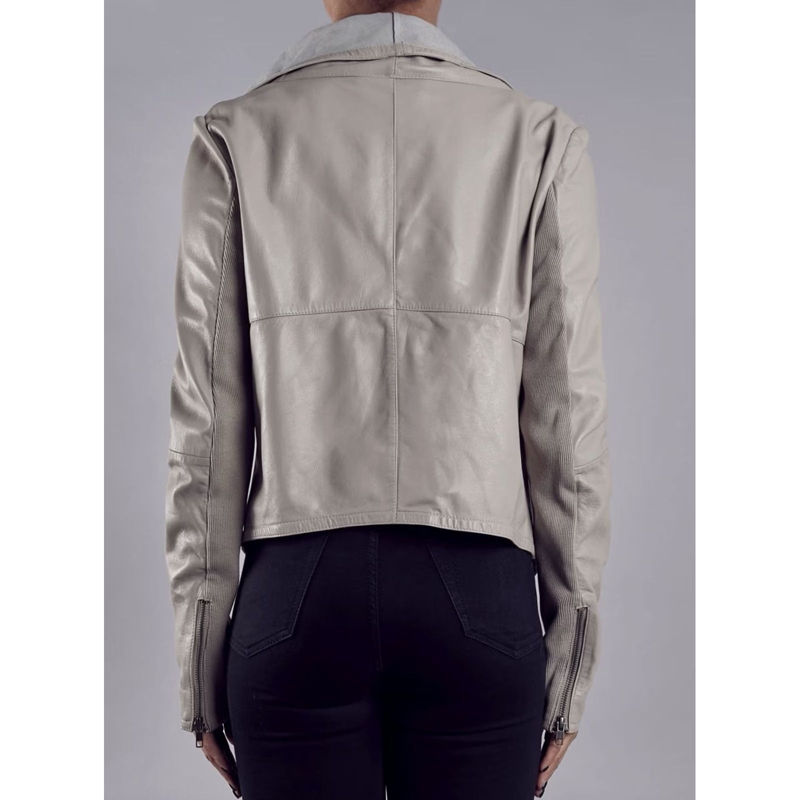 Muubaa Muubaa Jacket Women’s Size 2 Beige Leather Moto Biker Sabina Drizzle Drape Cardi Motorcycle Classic Size XS / US 0-2 / IT 36-38 - 3 Thumbnail