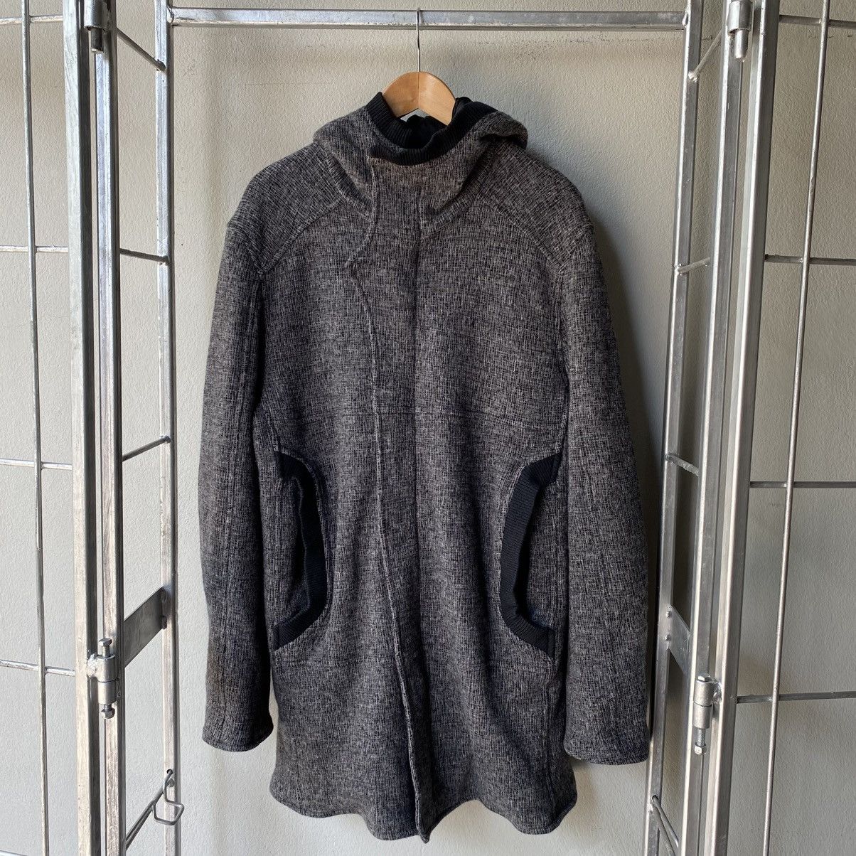 EMPORIO ARMANI Grey Knit Hooded Coat