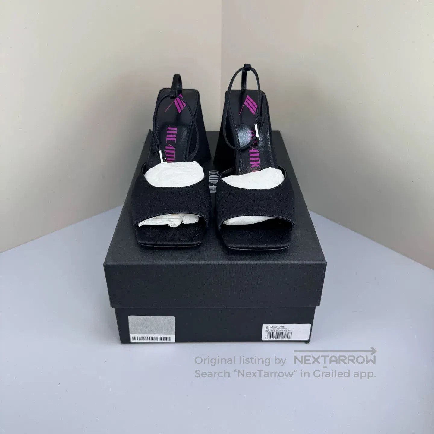 The Attico The Attico Black Satin Triangular Heel High Heels. Size US 6 / IT 36 - 2 Thumbnail