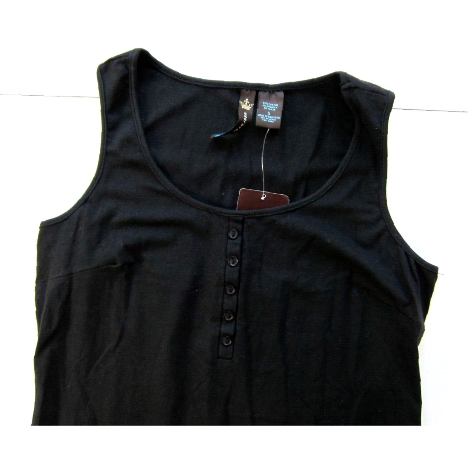 Vintage NWT Wearever Sport Black Cotton Stretch Midi Tank Sun Dress Women Small Size S / US 4 / IT 40 - 3 Thumbnail