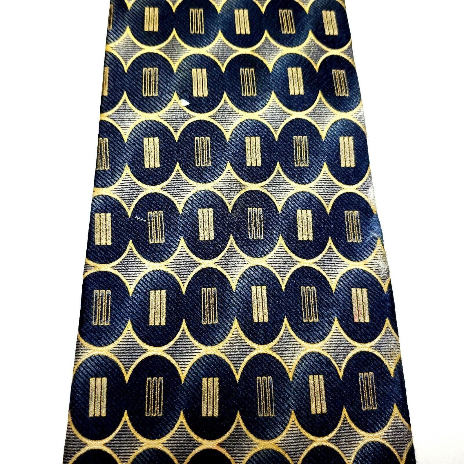 Pierre Cardin Pierre Cardin Silk Tie Print Blue Tan Geometric Wide Size ONE SIZE - 2 Thumbnail