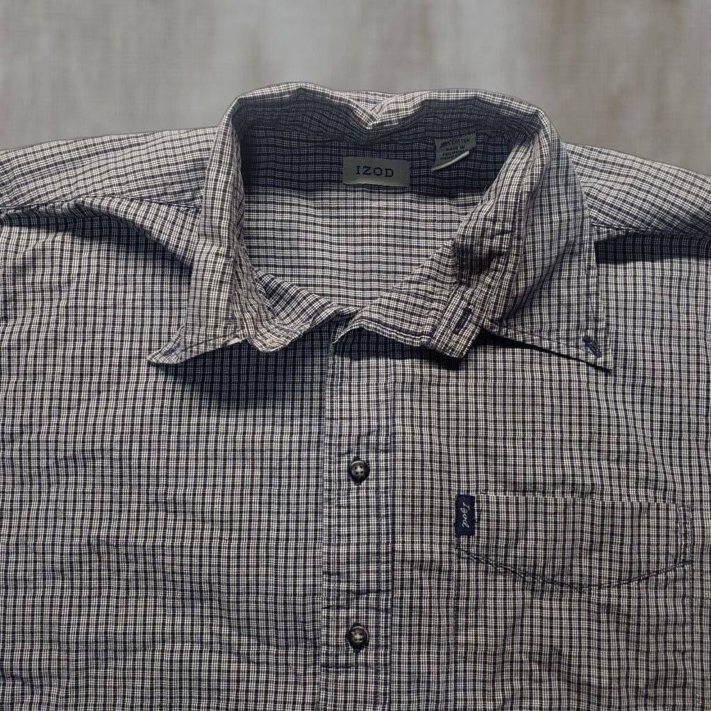 Izod IZOD Shirt Adult Men's Gray Checkered Short Sleeve Button Up XL Extra Large Size US XL / EU 56 / 4 - 1 Thumbnail