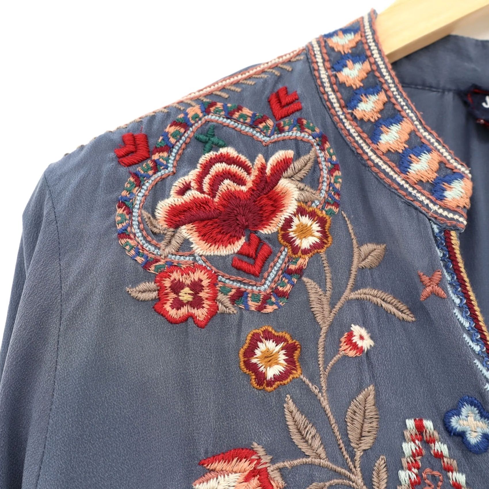Johnny Was Johnny Was Workshop Embroidered Silk Tunic Mini Dress 3/4 Sleeve Velvet Cuffs M Size M / US 6-8 / IT 42-44 - 3 Thumbnail