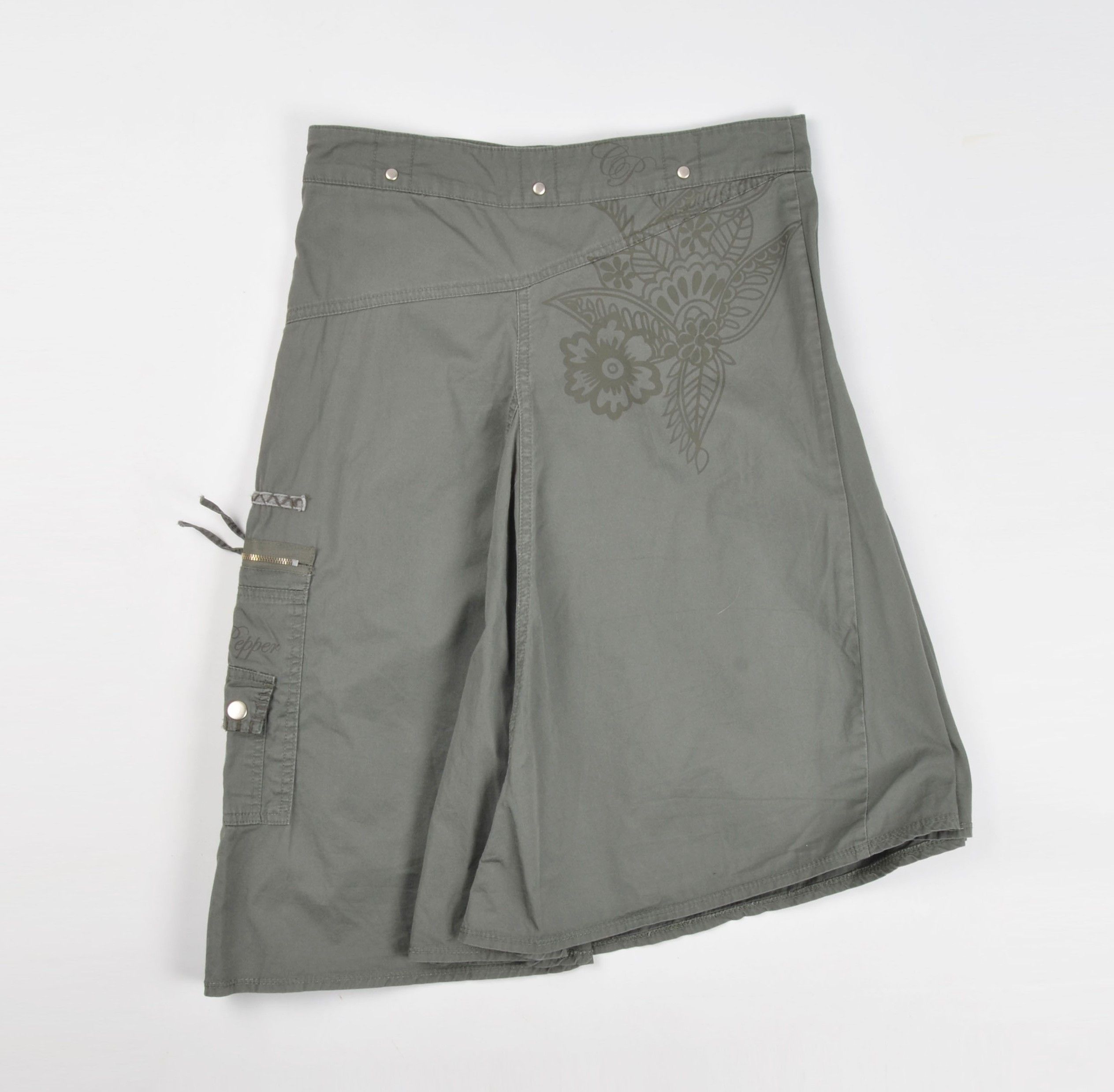 Vintage Vintage Chilli Peppers Y2K Grunge Asymmetrical Khaki Skirt Size 30" / US 8 / IT 44 - 9 Thumbnail