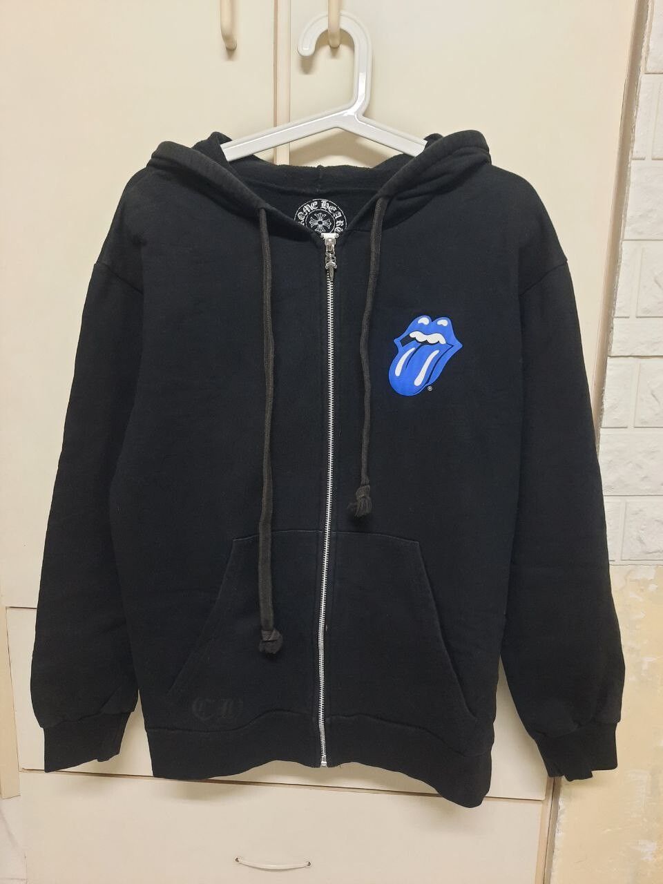image of Chrome Hearts x The Rolling Stones Rolling Stones Zip Up Hoodie in Black Blue, Men's (Size Large)