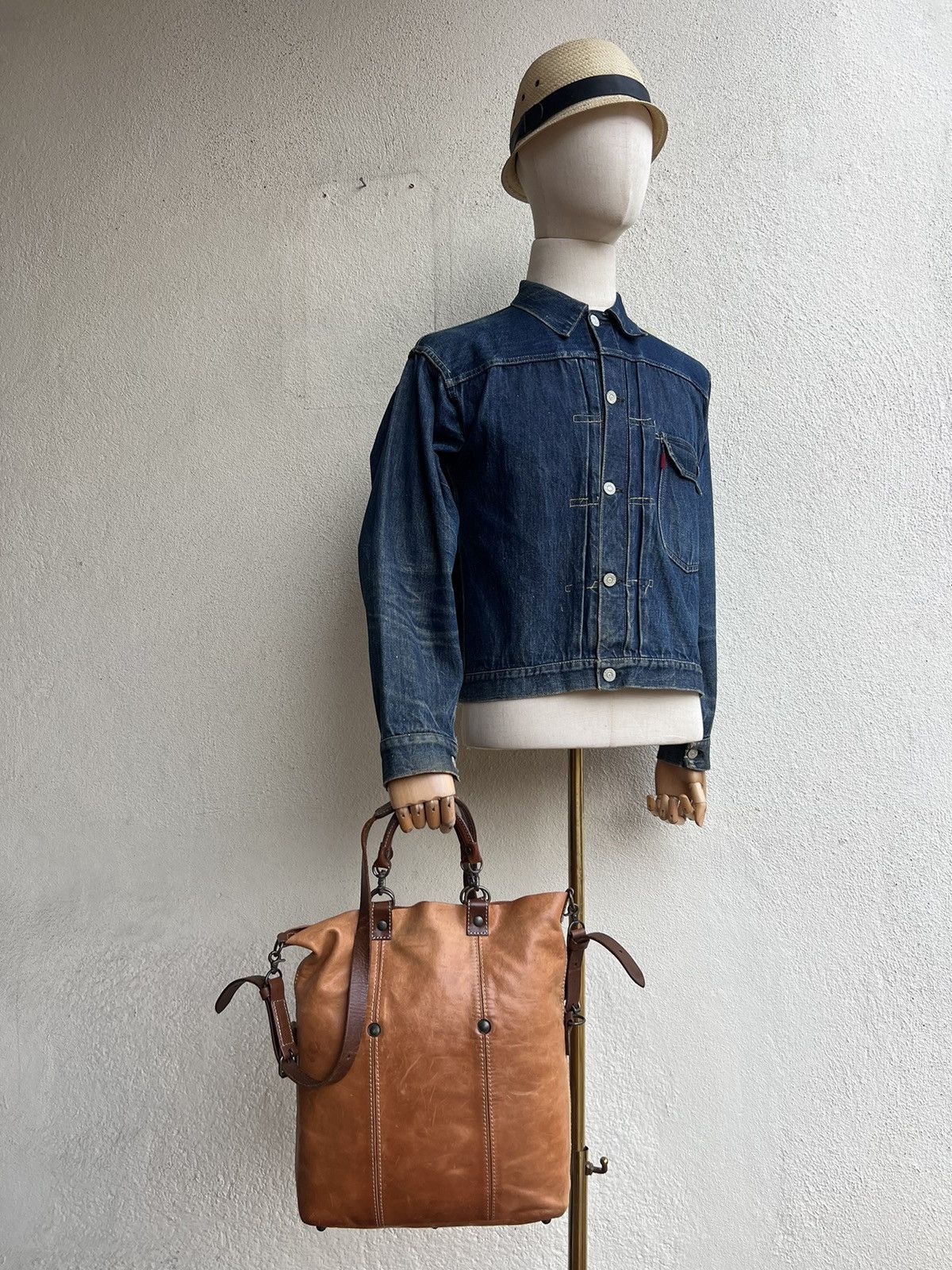 Leather Vintage REI Japan Distress Fade Patina Leather 2 Way Bag Size ONE SIZE - 4 Thumbnail