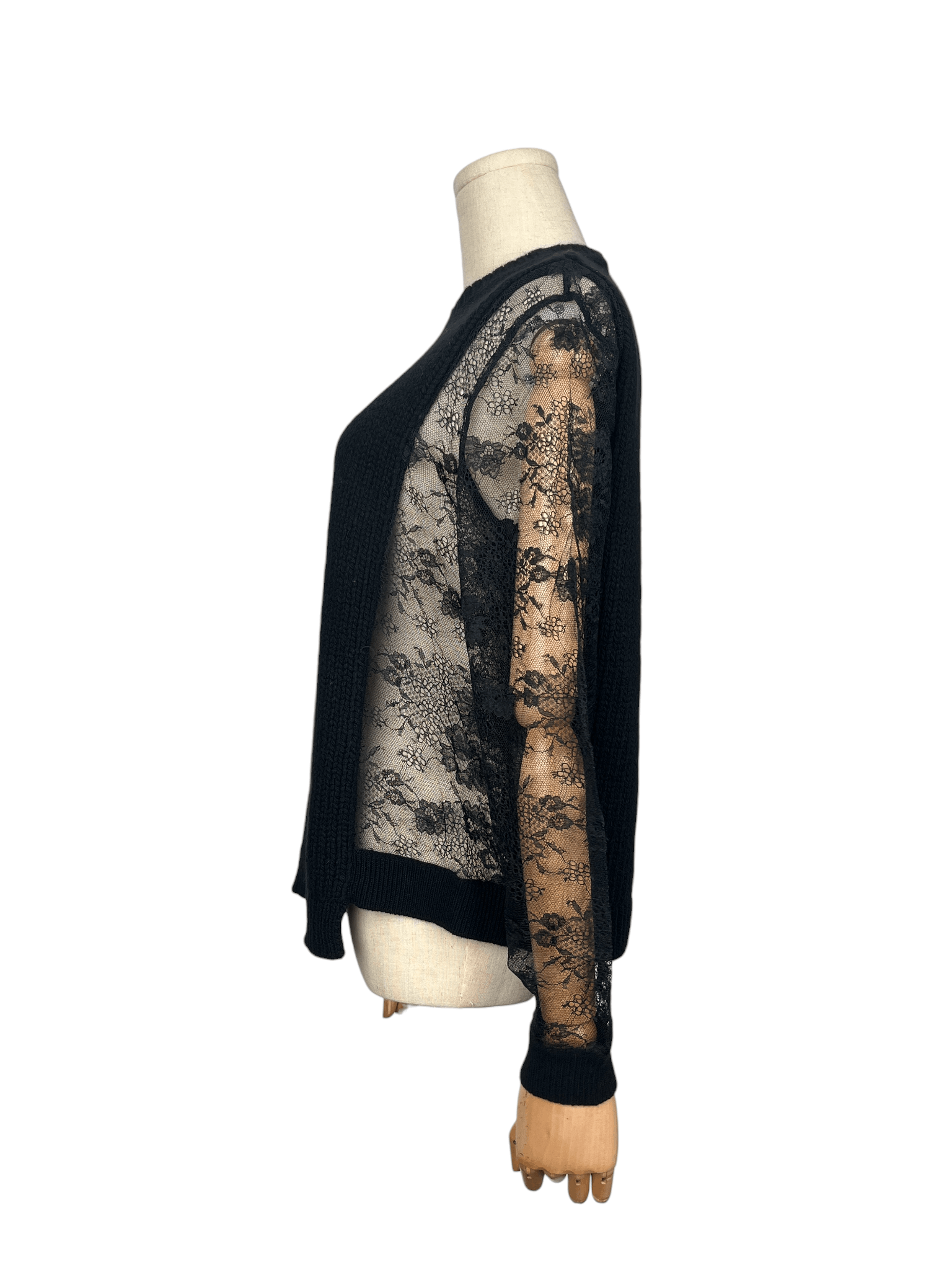 Valentino Valentino Black Wool Pullover With Lace Sleeves And Sides Size S / US 4 / IT 40 - 3 Thumbnail