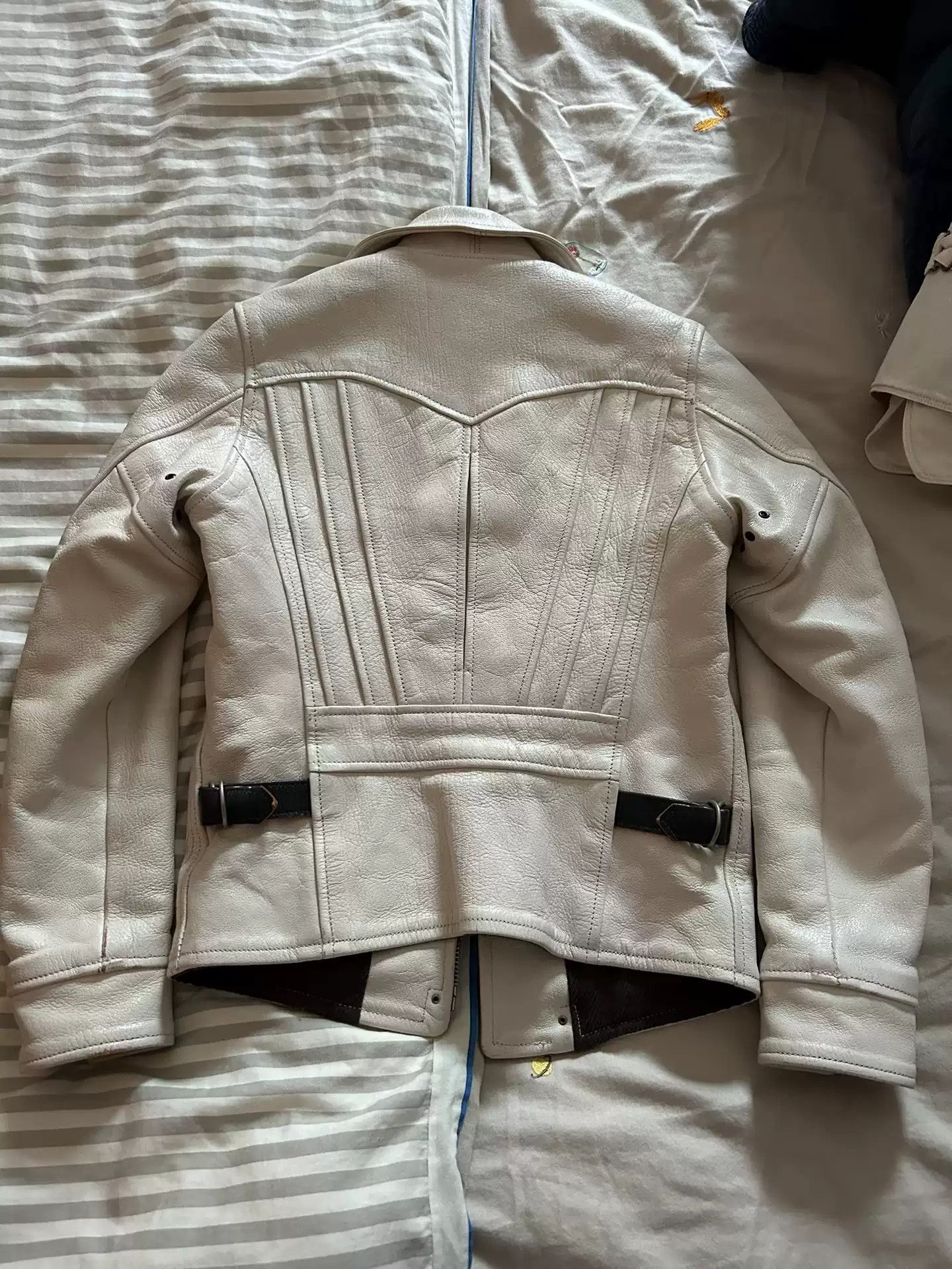 image of Freewheelers White Slouchy Leather Jacket, Men's (Size 2XS)