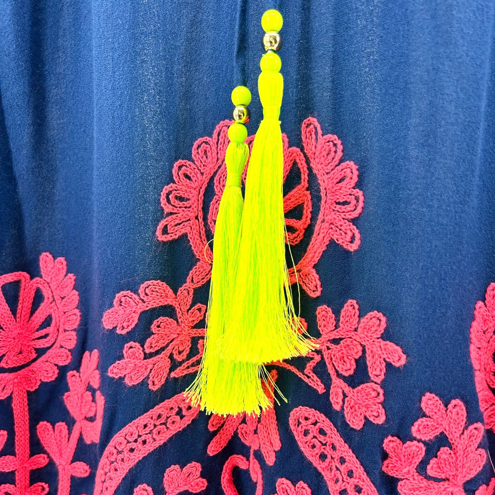 Lilly Pulitzer Navy Blue Pink Embroidered Tassel Peasant Blouse Size S / US 4 / IT 40 - 3 Thumbnail