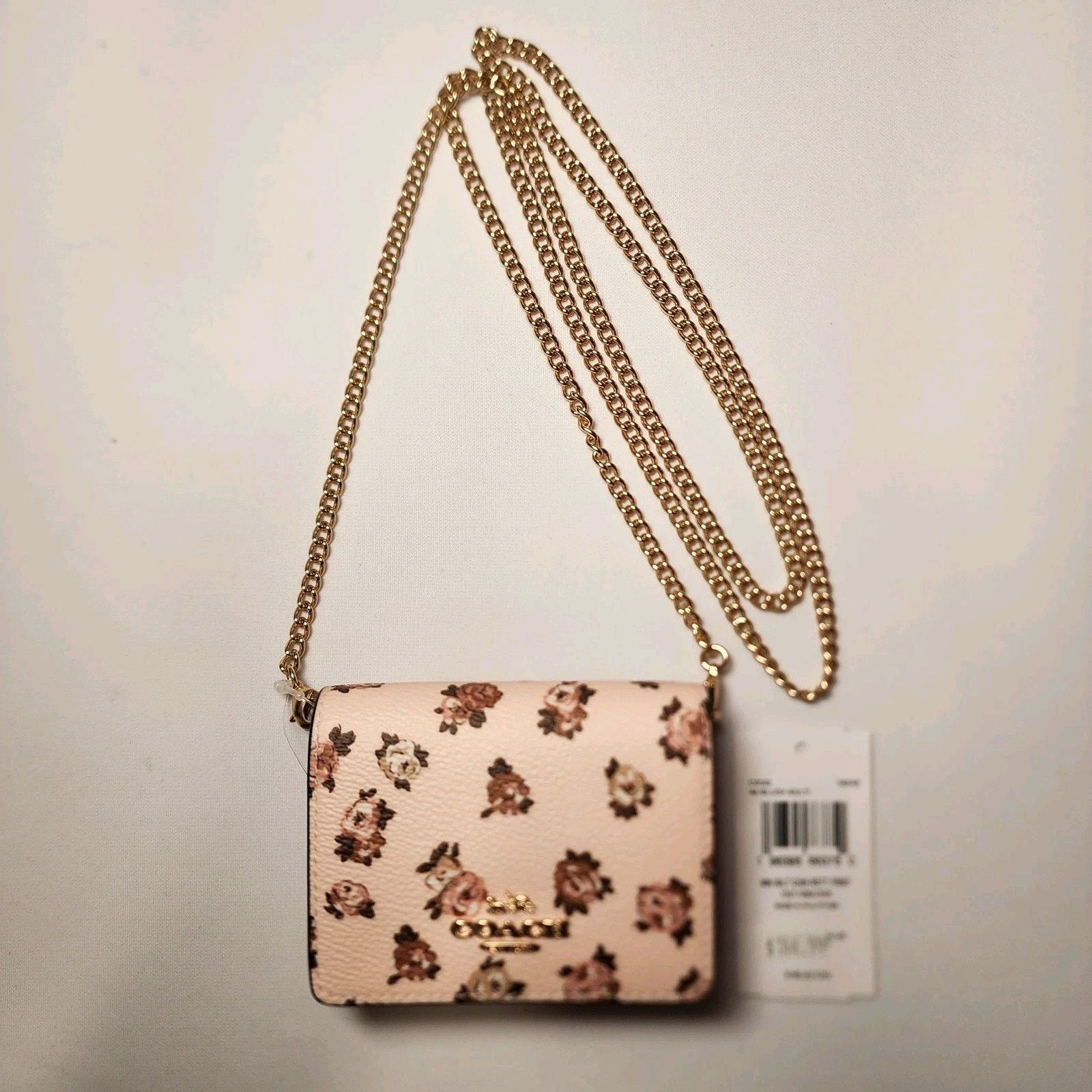 Coach COACH CZ022 Mini Leather Wallet On Chain Blush Roses Rosette Size ONE SIZE - 3 Thumbnail