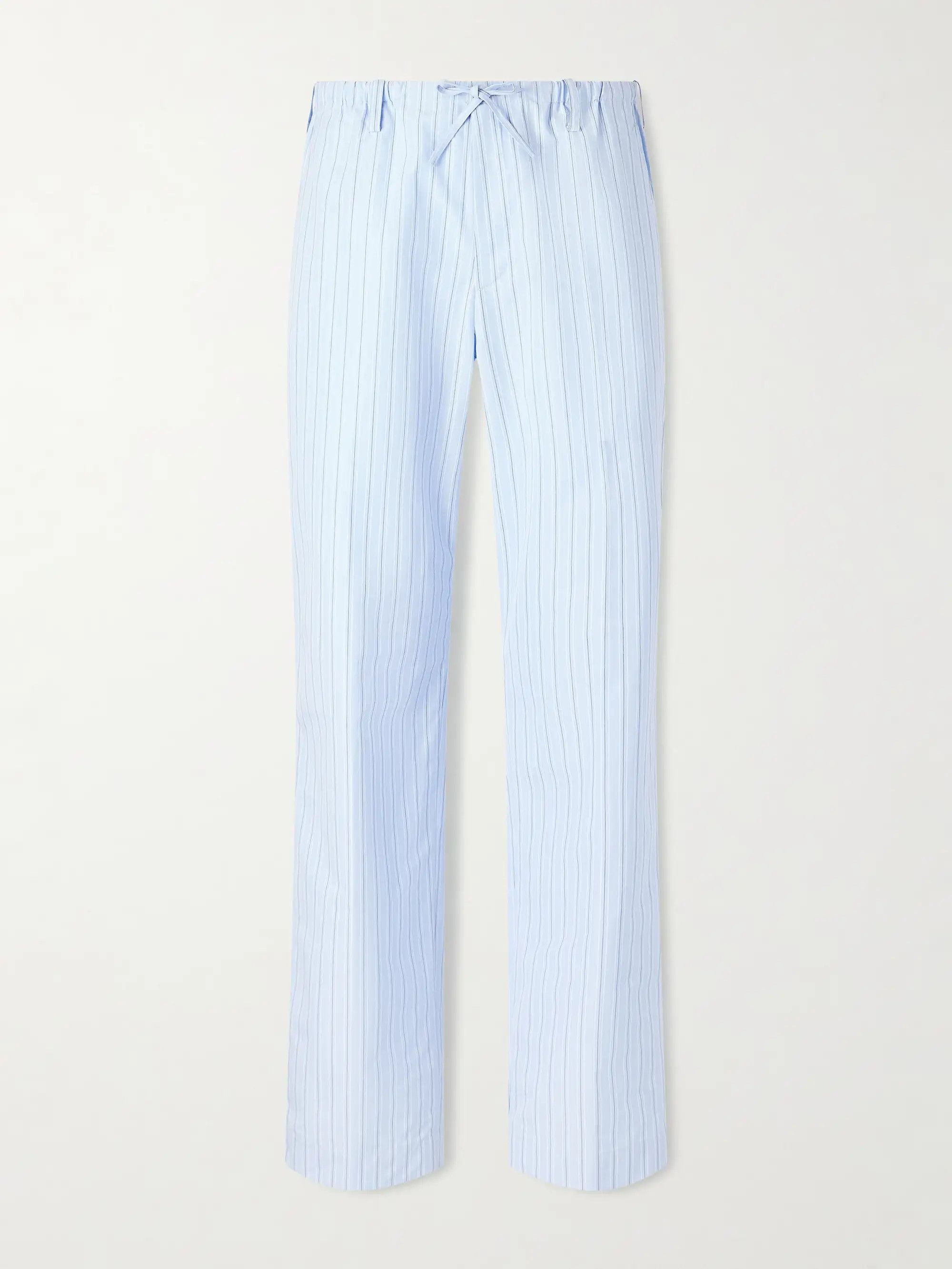 Straight-Leg Striped Cotton-Poplin Drawstring Trousers in Blue, Men's (Size 32)