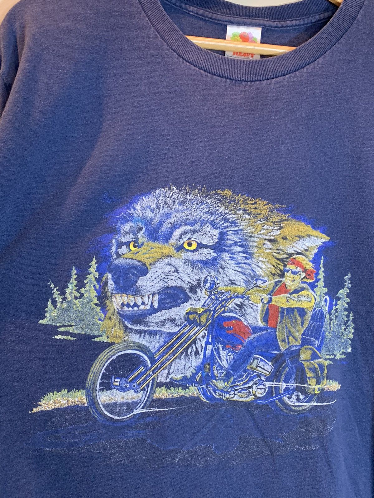 Vintage *RARE* Vintage 90’s Wolf Biker Motorcycle Art Faded T-Shirt Size US L / EU 52-54 / 3 - 2 Thumbnail