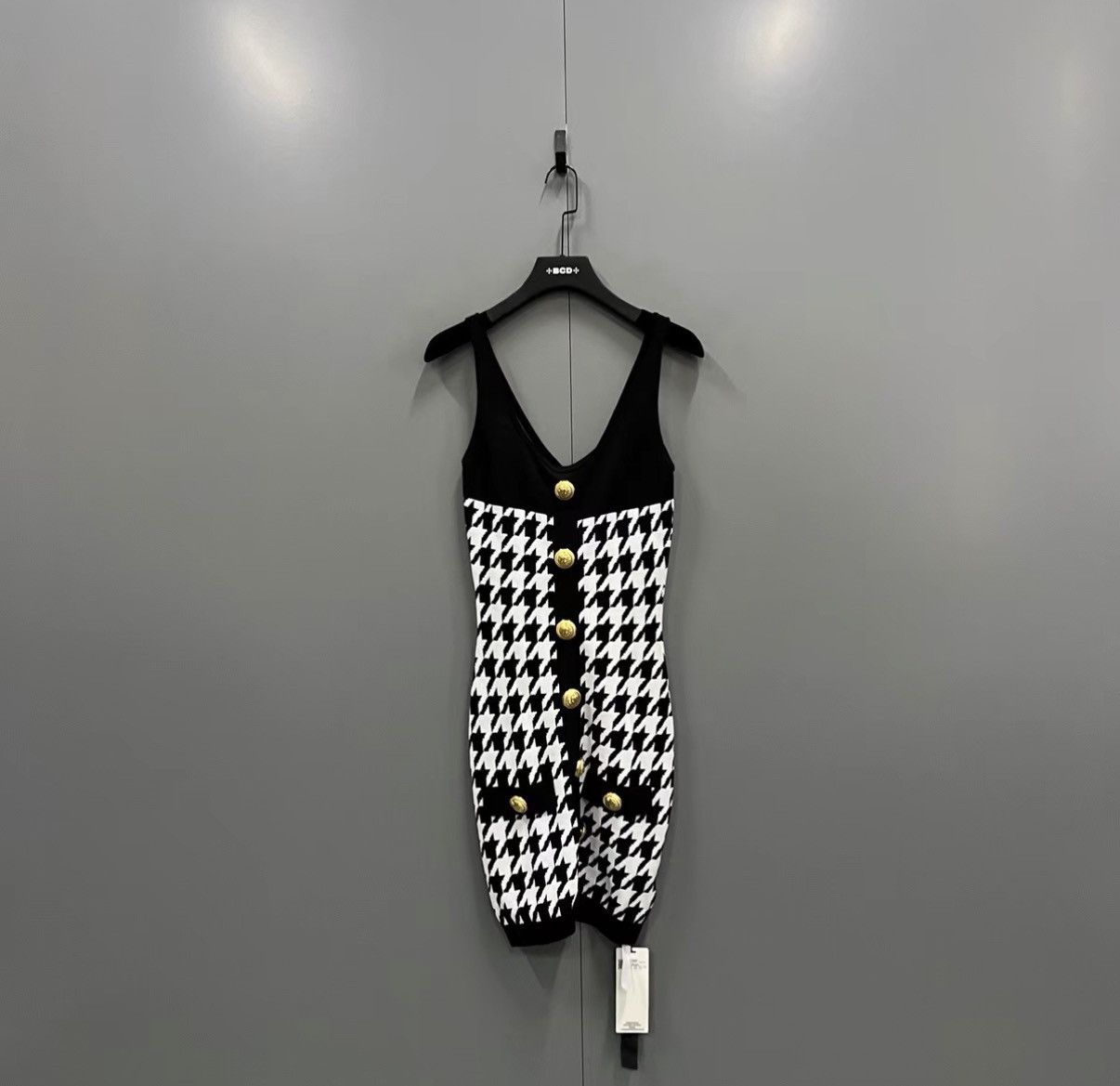 Balmain Balmain Black and White Houndstooth Slip Dress J41 Size S / US 4 / IT 40 - 1 Thumbnail