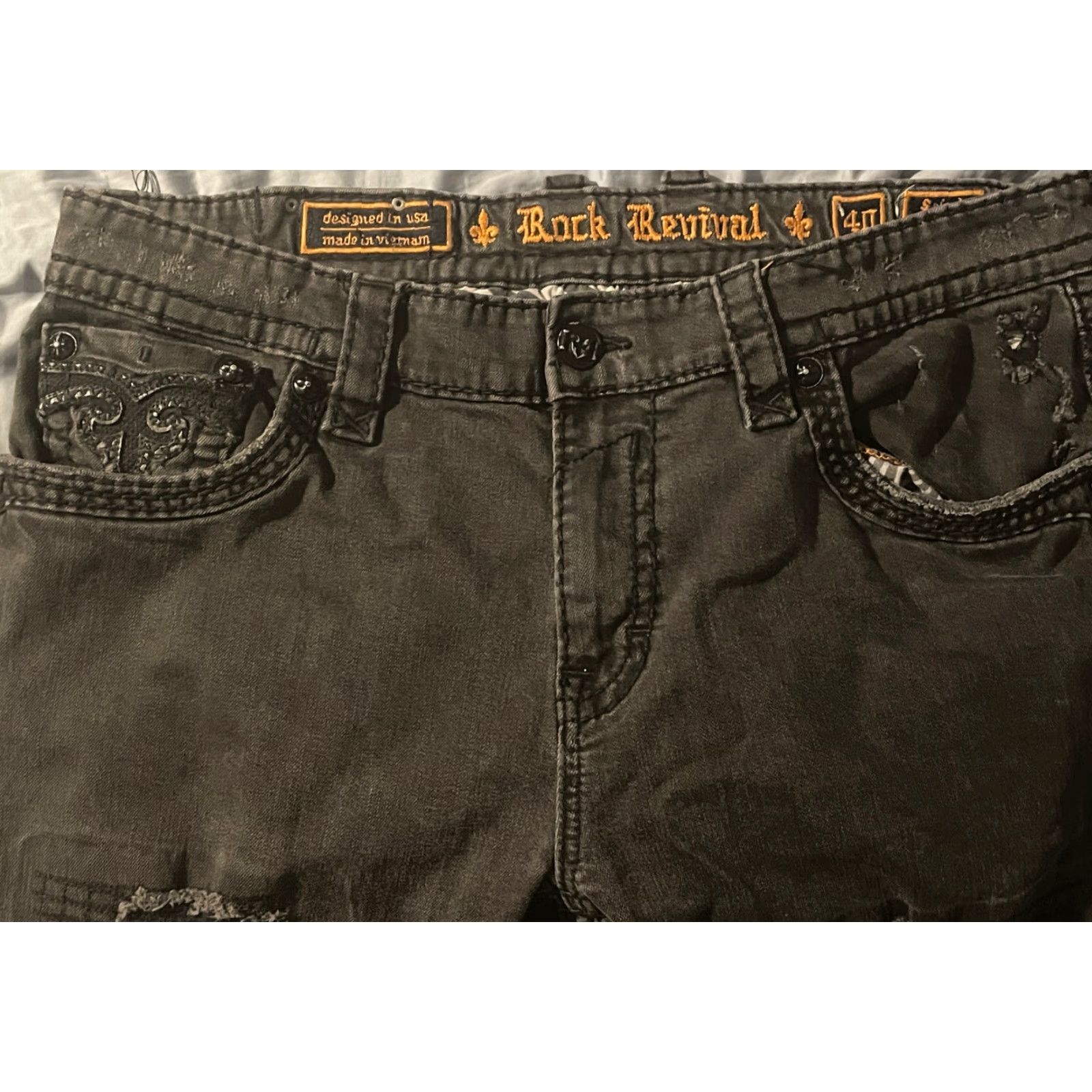 Vintage VINTAGE? No, but adjust: "Rock Revival Jeans Scipio Straight Stretch 40 x 30.5 Mens" Size US 40 / EU 56 - 3 Thumbnail